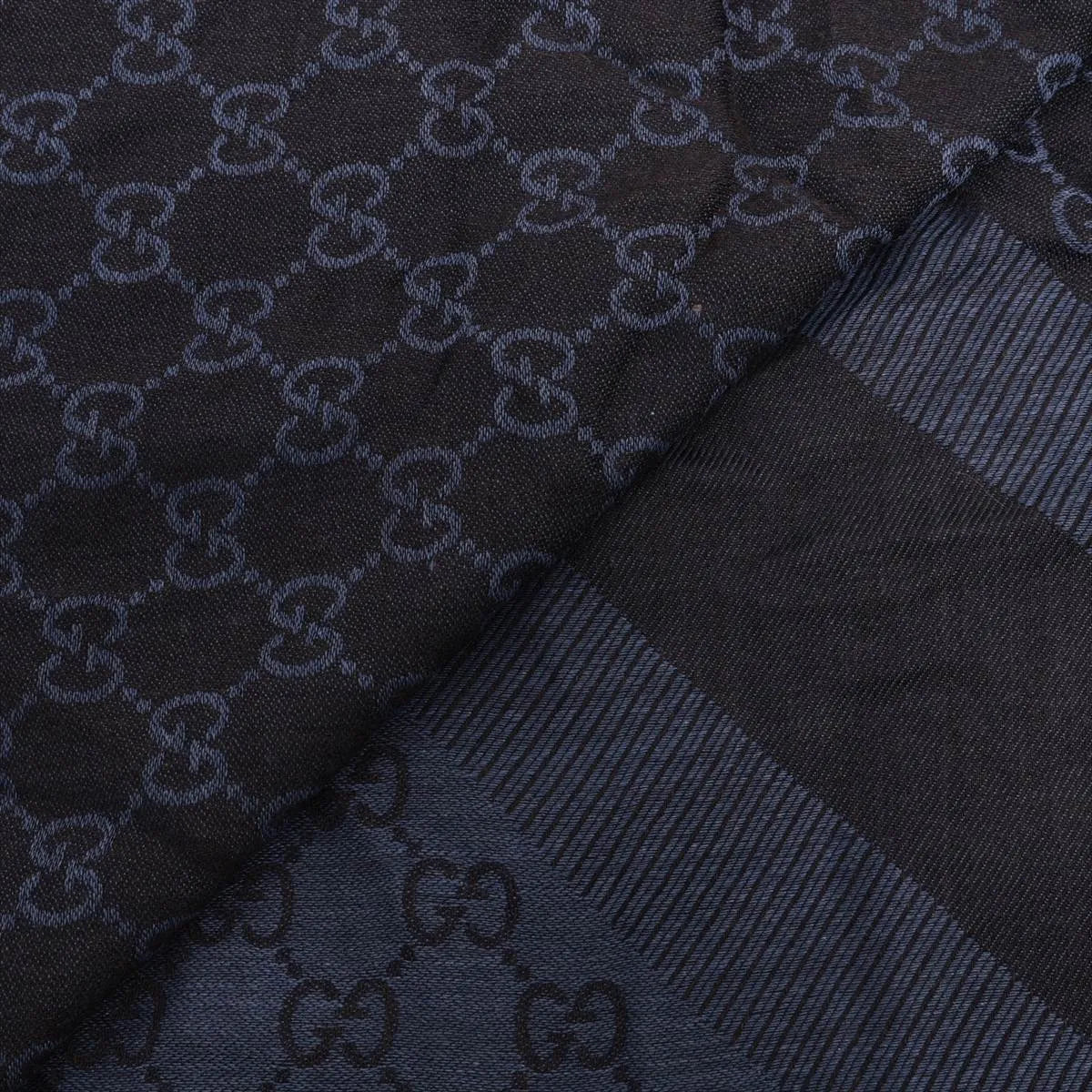 Gucci GG Stole Scarf Navy Wool Silk Blend 3374
