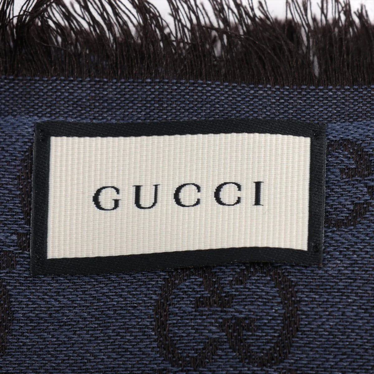 Gucci GG Stole Scarf Navy Wool Silk Blend 3374