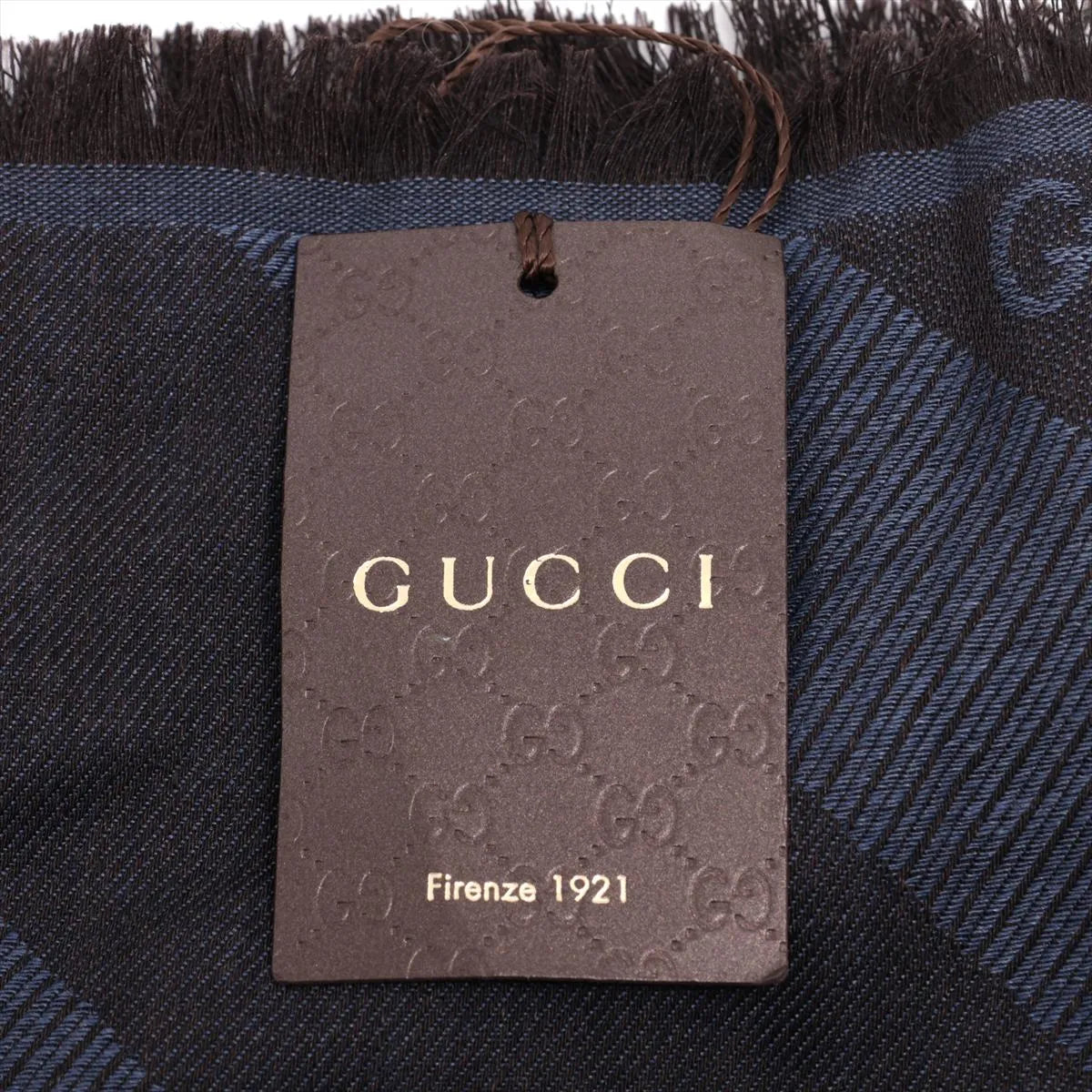 Gucci GG Stole Scarf Navy Wool Silk Blend 3374