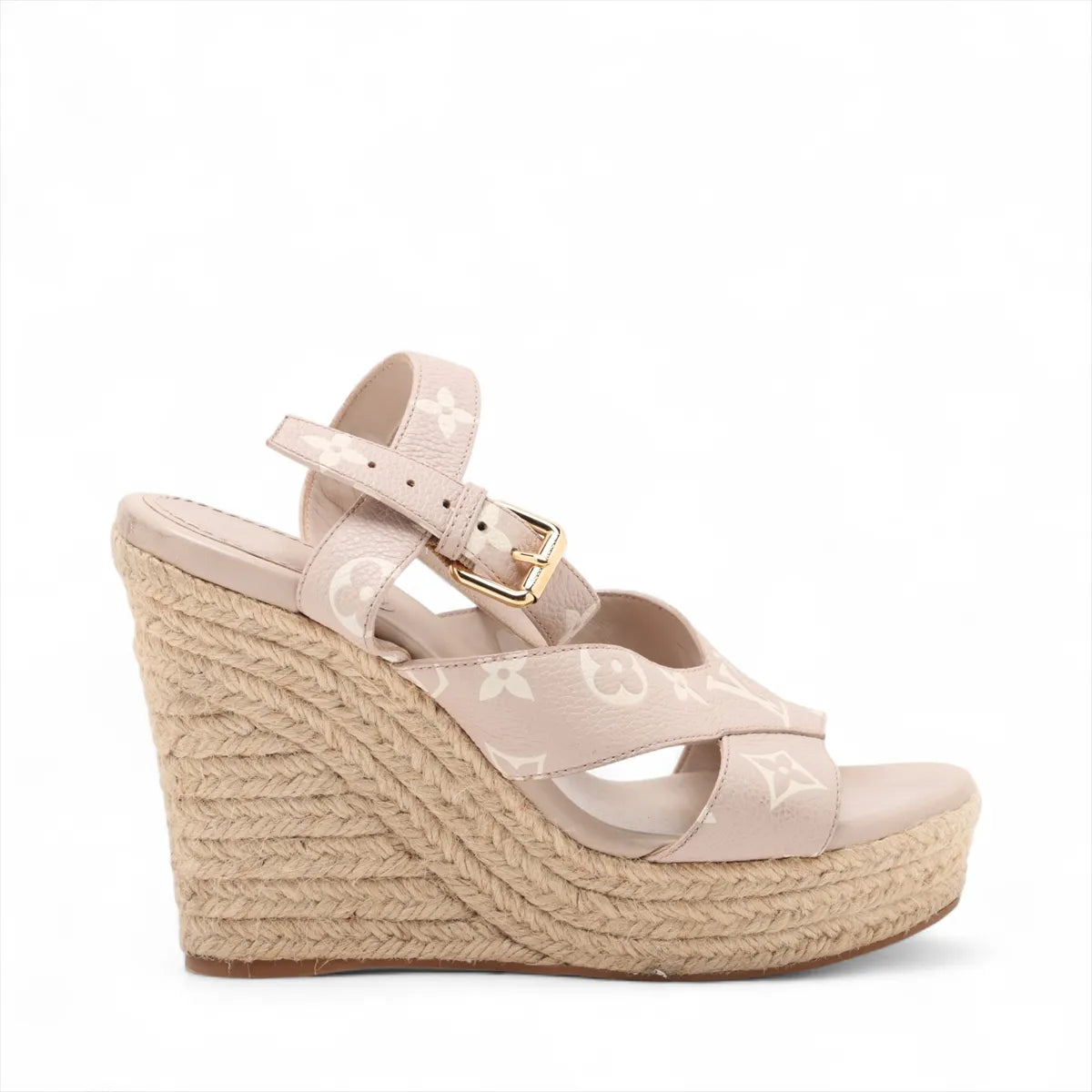Louis Vuitton Starboard Cream Leather Espadrille Wedge Sandals (Size 37) 3384