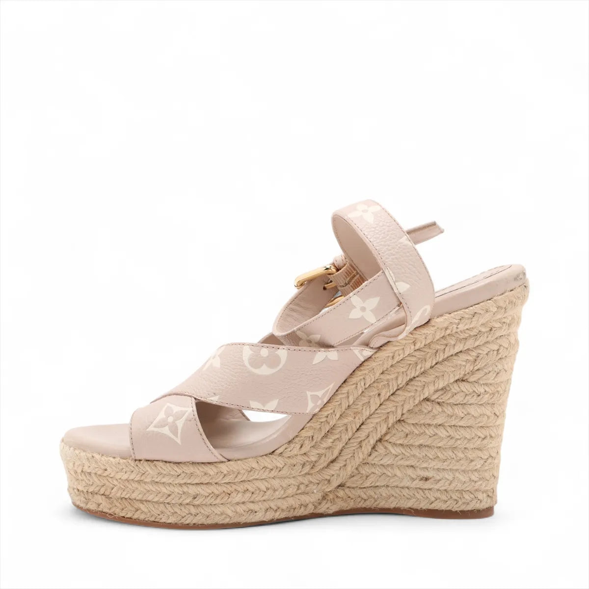Louis Vuitton Starboard Cream Leather Espadrille Wedge Sandals (Size 37) 3384