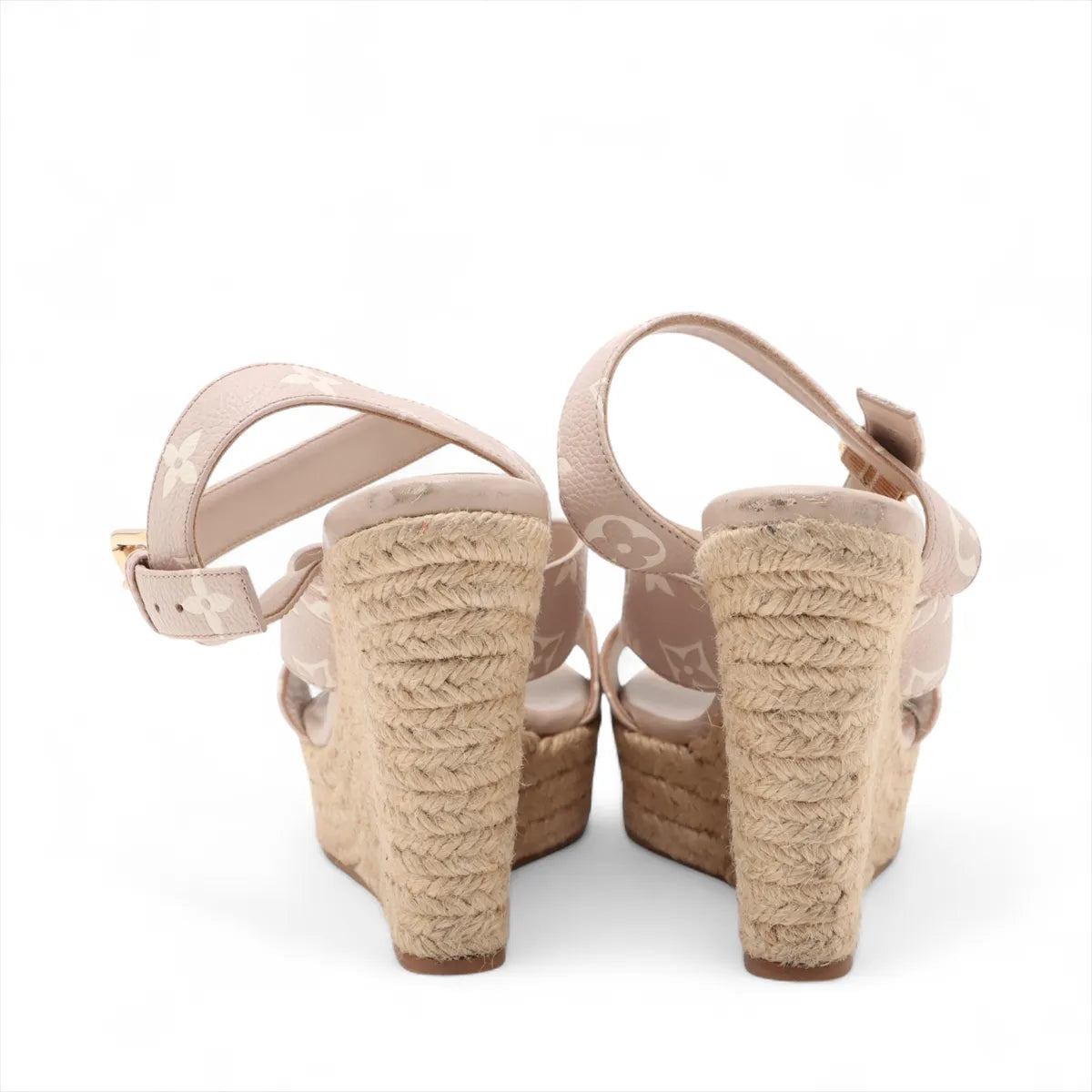 Louis Vuitton Starboard Cream Leather Espadrille Wedge Sandals (Size 37) 3384