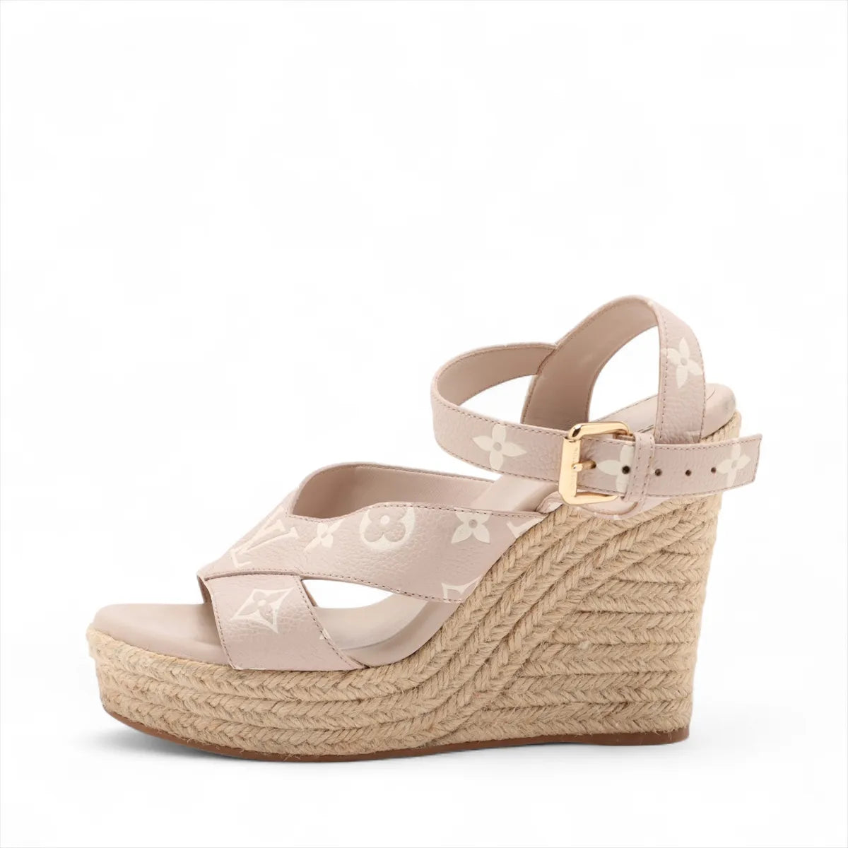 Louis Vuitton Starboard Cream Leather Espadrille Wedge Sandals (Size 37) 3384