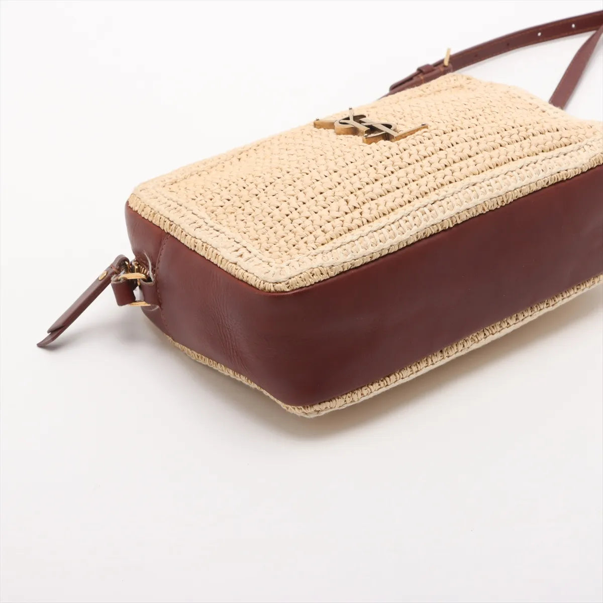 YSL Lou Camera Bag Raffia Beige Brown 3405