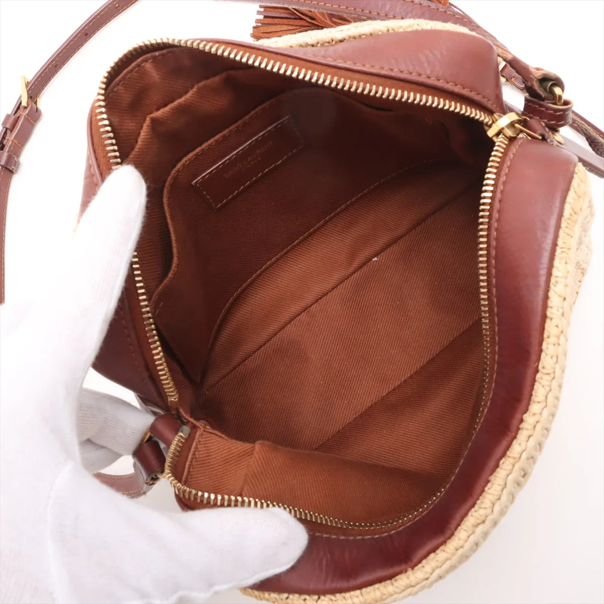 YSL Lou Camera Bag Raffia Beige Brown 3405