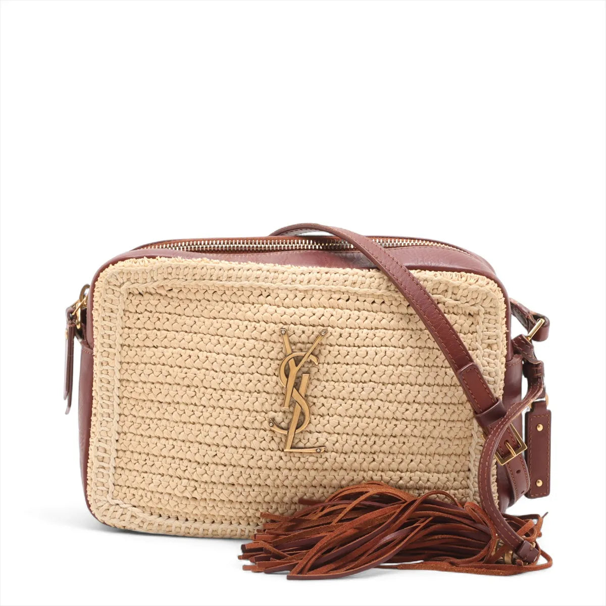 YSL Lou Camera Bag Raffia Beige Brown 3405