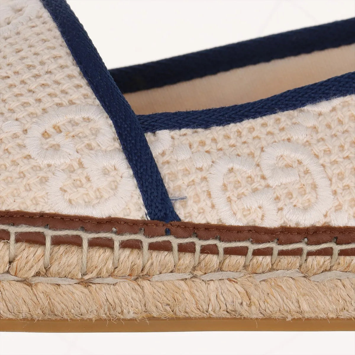 Gucci GG Fabric Espadrilles Cream w Navy Trim Size 38 3385