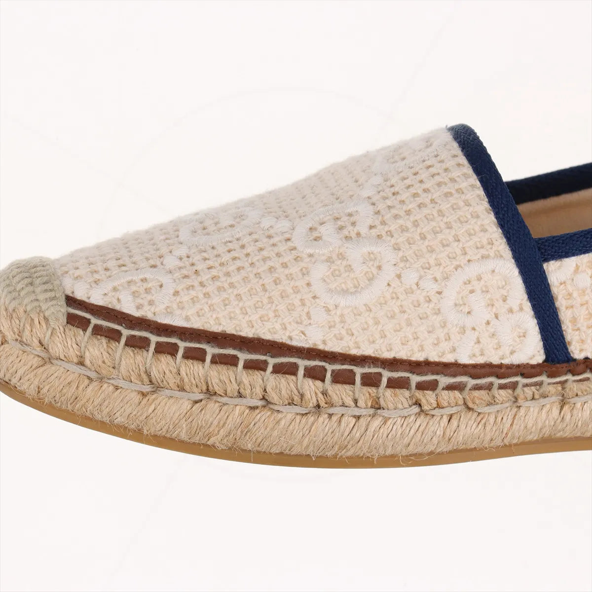 Gucci GG Fabric Espadrilles Cream w Navy Trim Size 38 3385