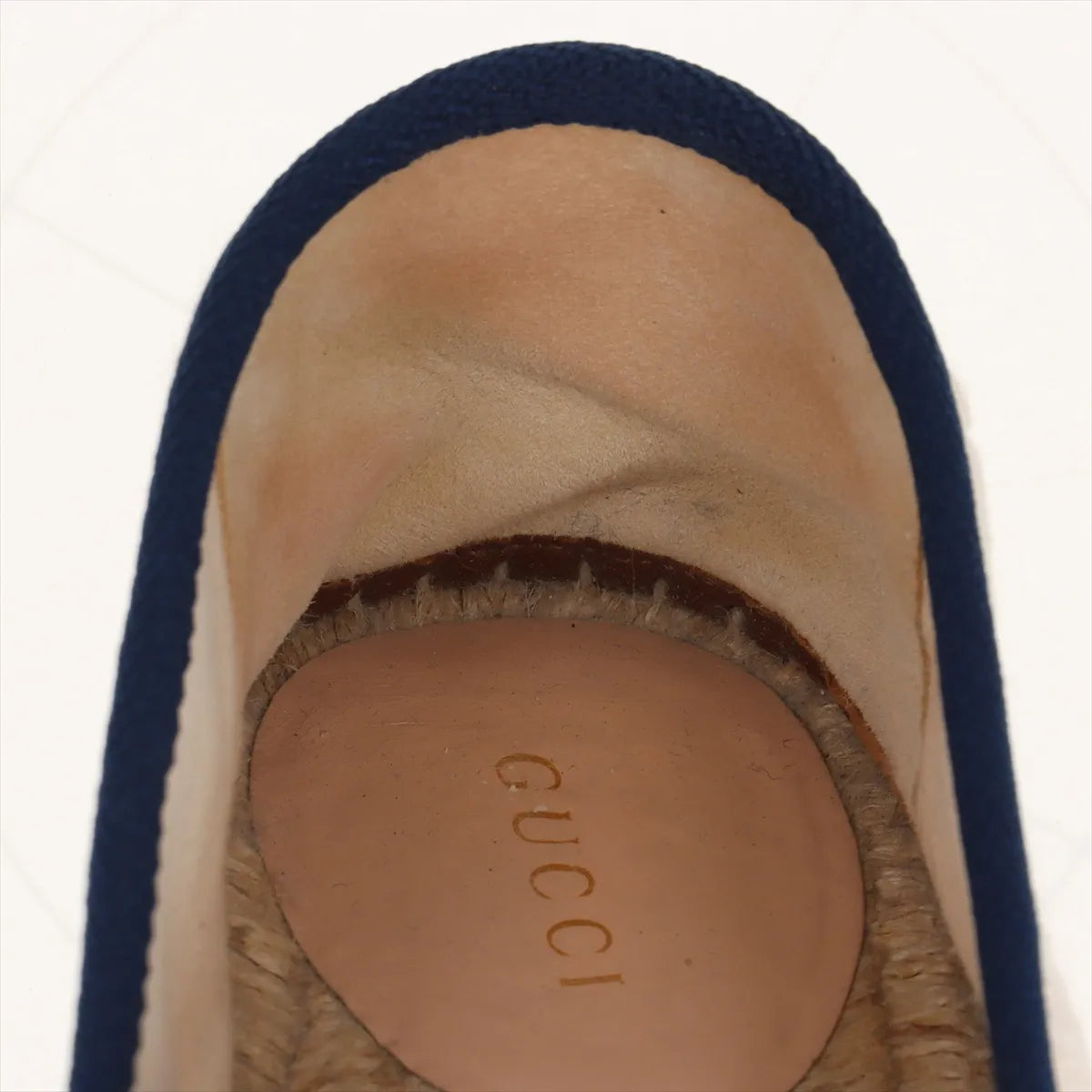 Gucci GG Fabric Espadrilles Cream w Navy Trim Size 38 3385