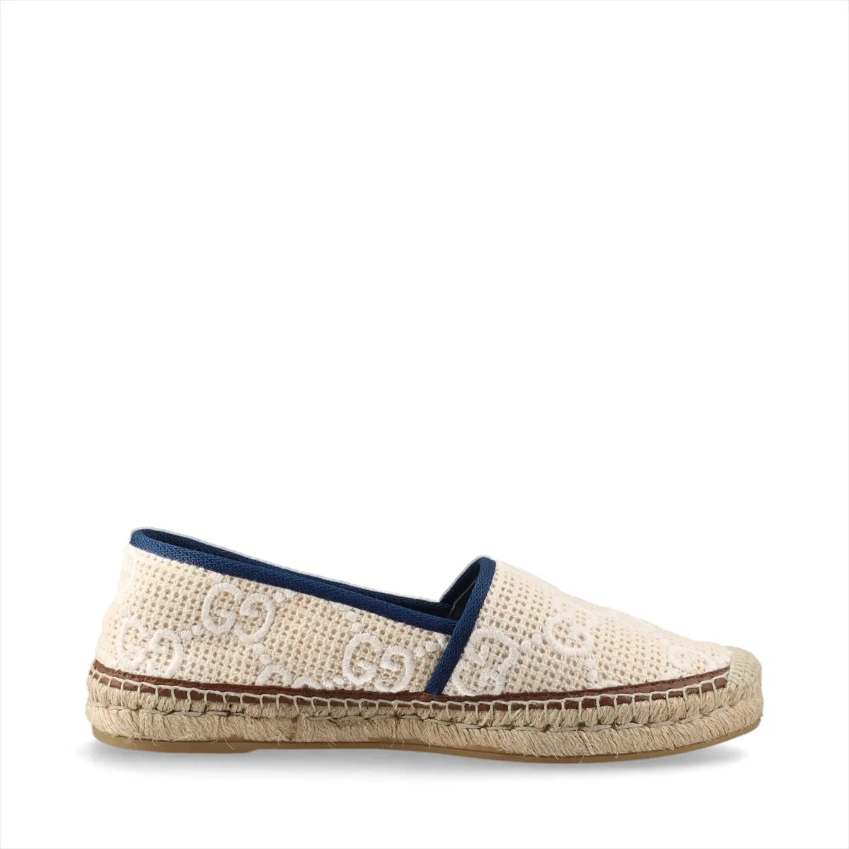 Gucci GG Fabric Espadrilles Cream w Navy Trim Size 38 3385