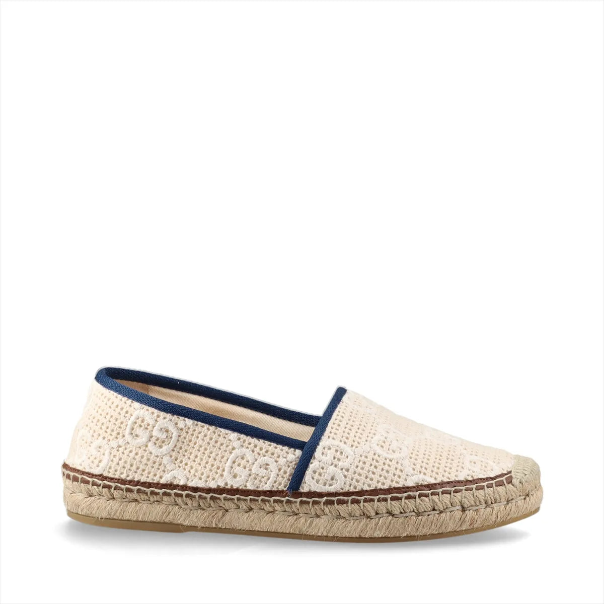 Gucci GG Fabric Espadrilles Cream w Navy Trim Size 38 3385