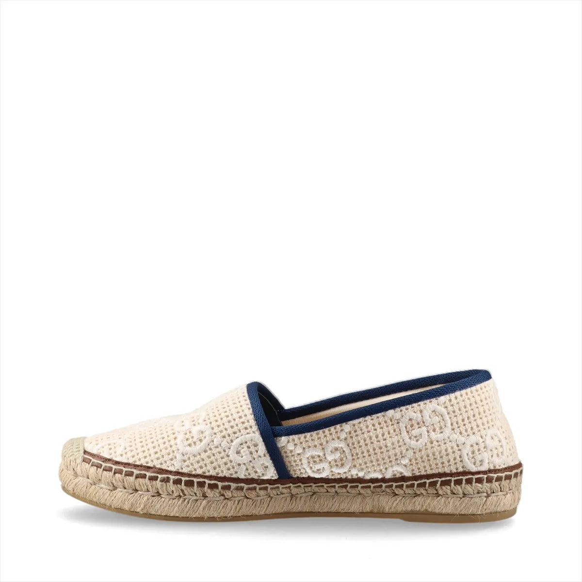 Gucci GG Fabric Espadrilles Cream w Navy Trim Size 38 3385
