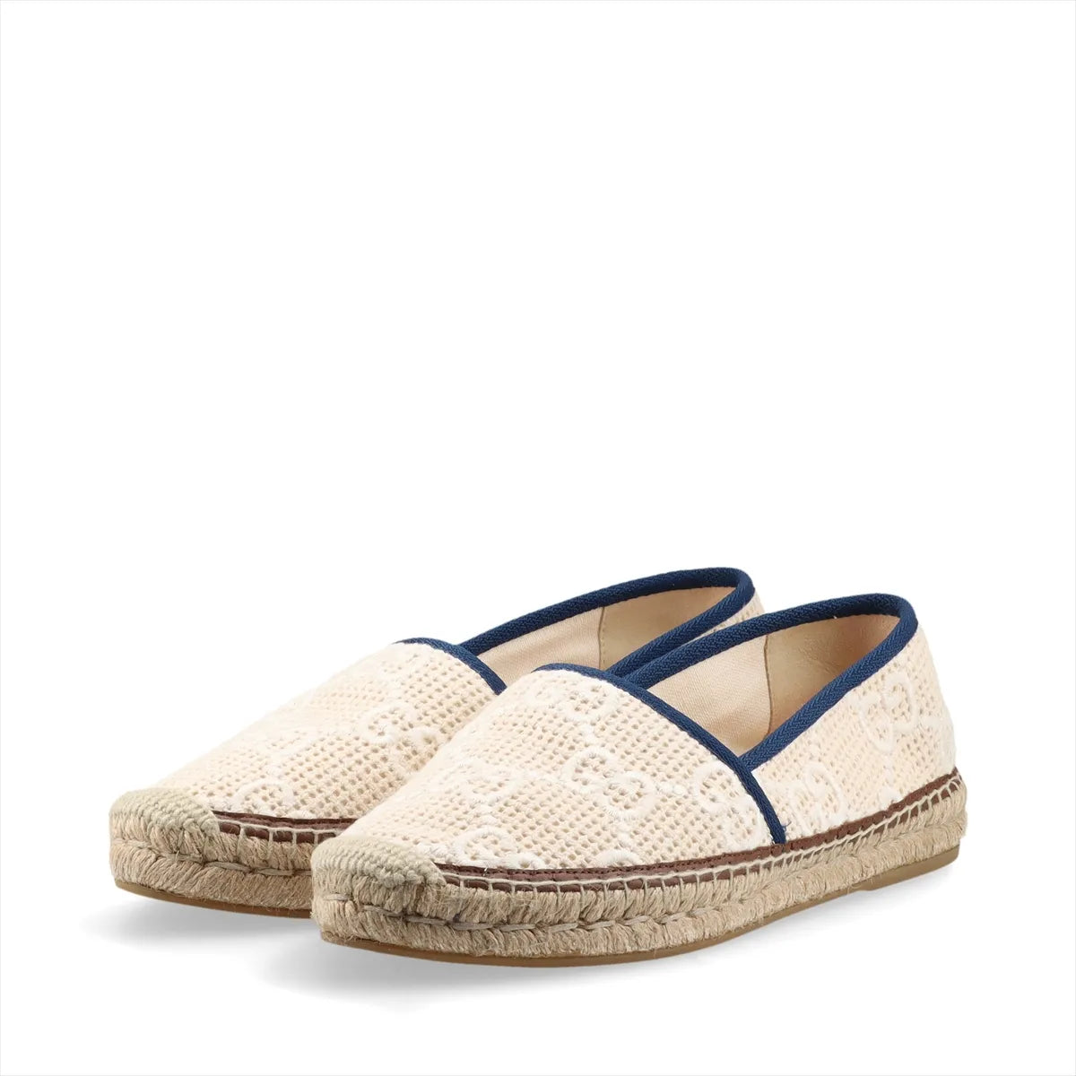 Gucci GG Fabric Espadrilles Cream w Navy Trim Size 38 3385