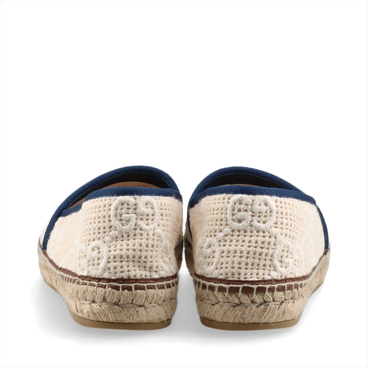 Gucci GG Fabric Espadrilles Cream w Navy Trim Size 38 3385