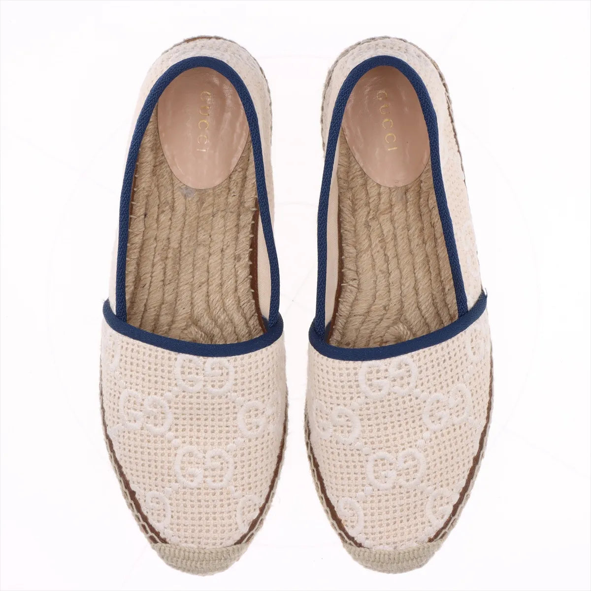 Gucci GG Fabric Espadrilles Cream w Navy Trim Size 38 3385