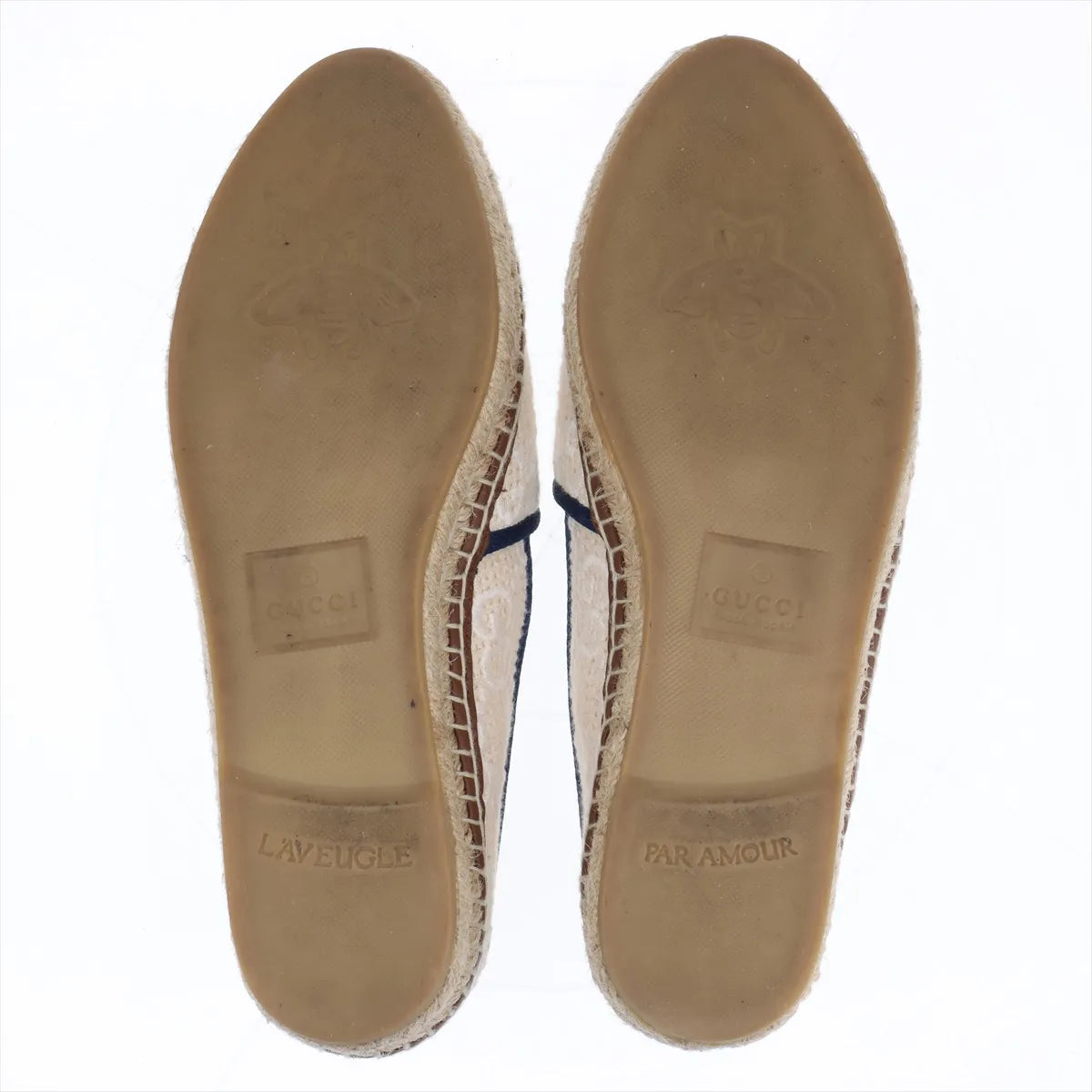 Gucci GG Fabric Espadrilles Cream w Navy Trim Size 38 3385