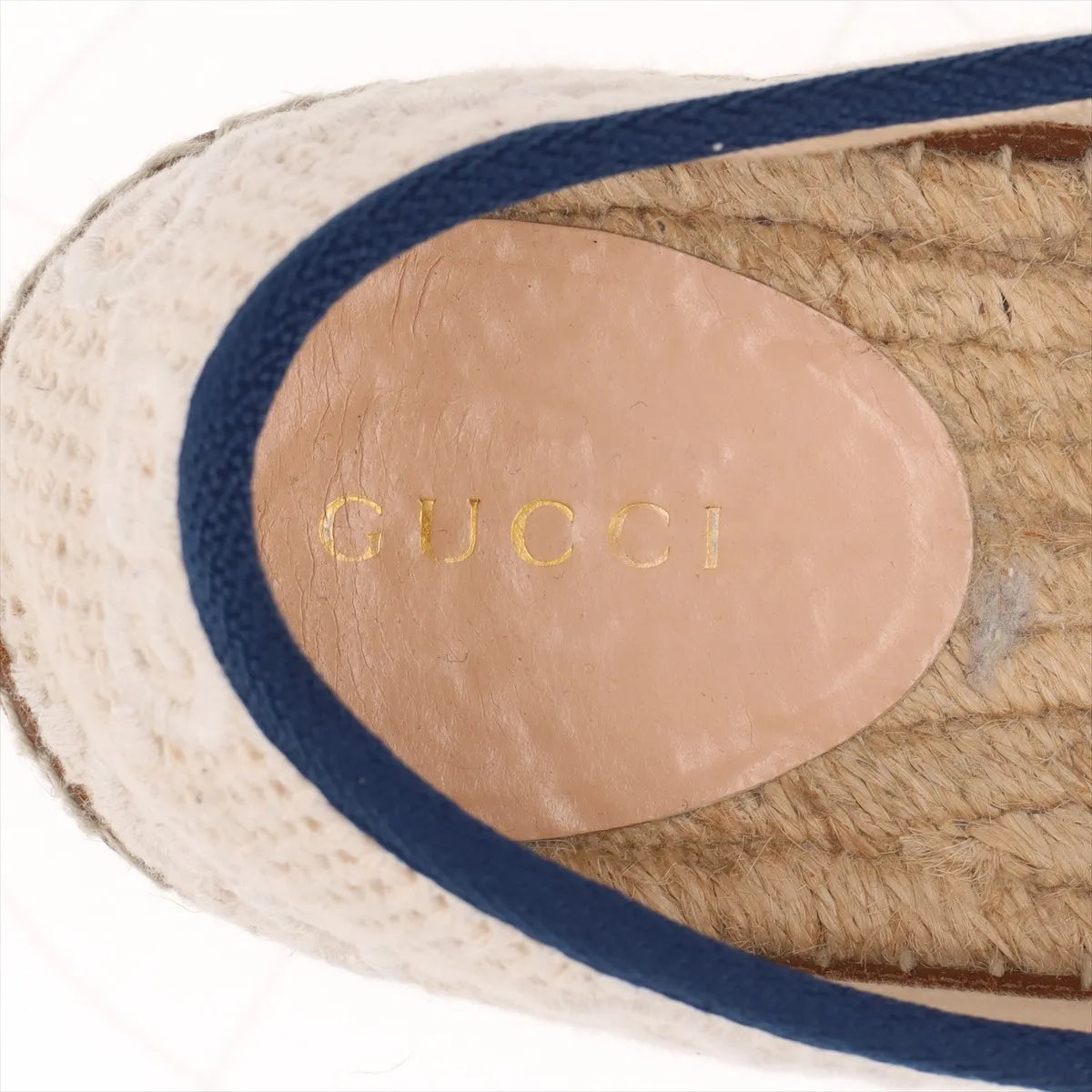 Gucci GG Fabric Espadrilles Cream w Navy Trim Size 38 3385