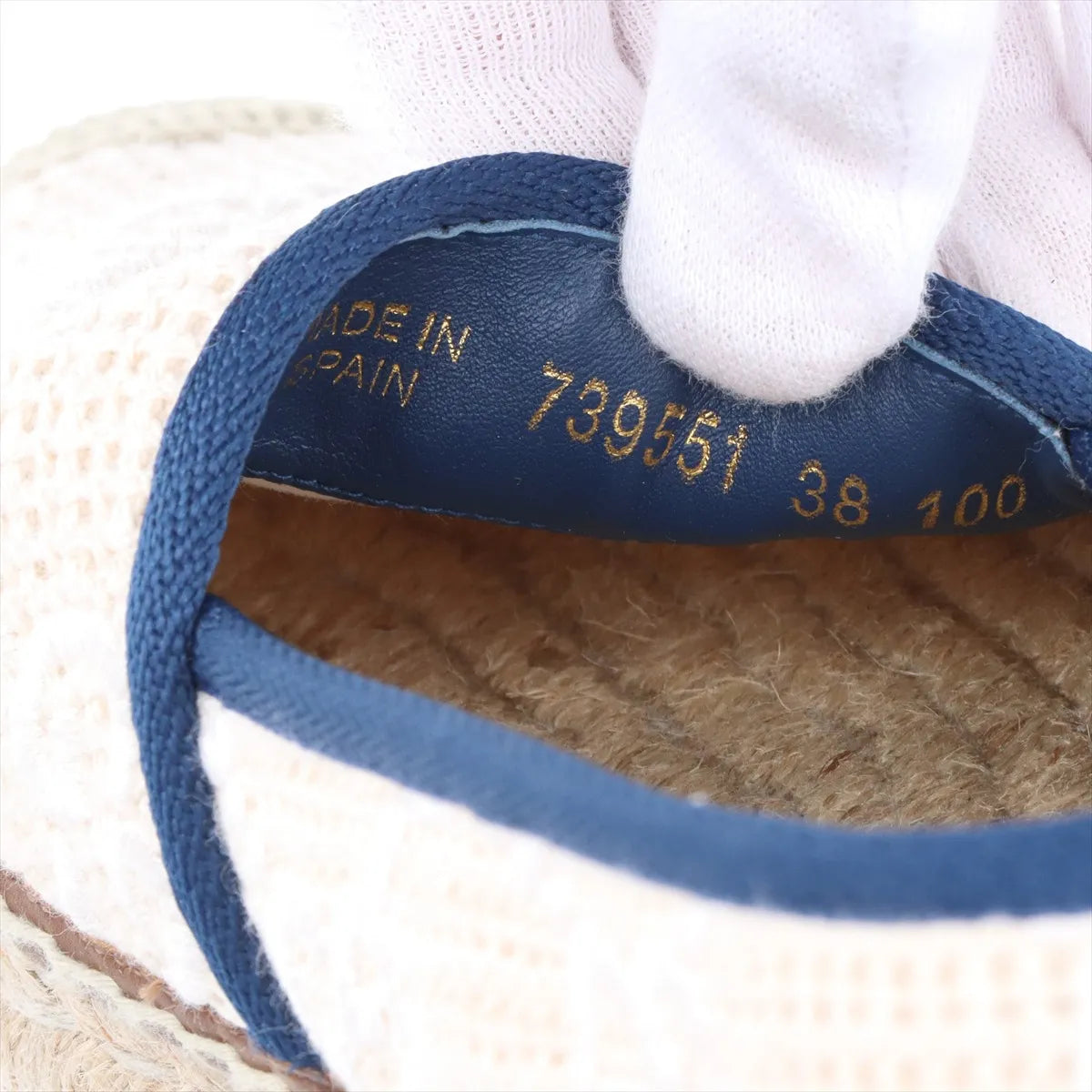 Gucci GG Fabric Espadrilles Cream w Navy Trim Size 38 3385