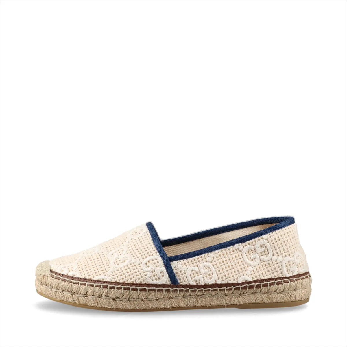 Gucci GG Fabric Espadrilles Cream w Navy Trim Size 38 3385