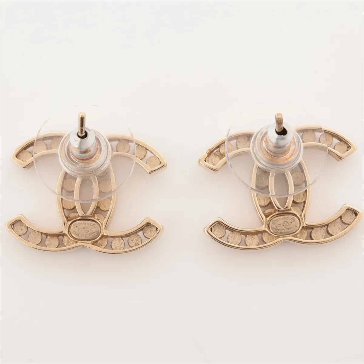Chanel CC Rhinestone Inlay Earrings Gold Post Stud 3365