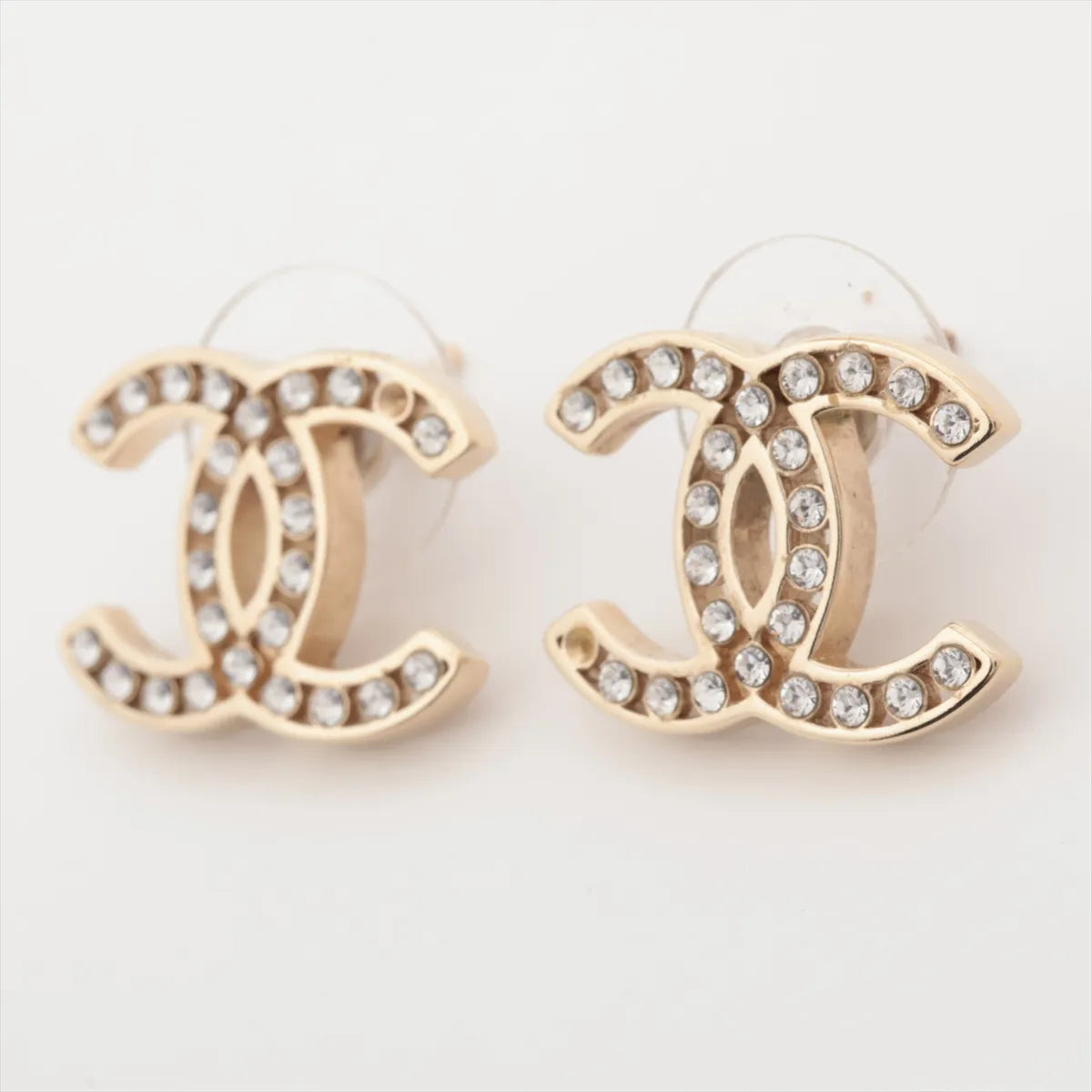 Chanel CC Rhinestone Inlay Earrings Gold Post Stud 3365