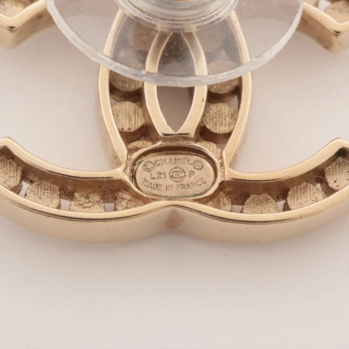 Chanel CC Rhinestone Inlay Earrings Gold Post Stud 3365