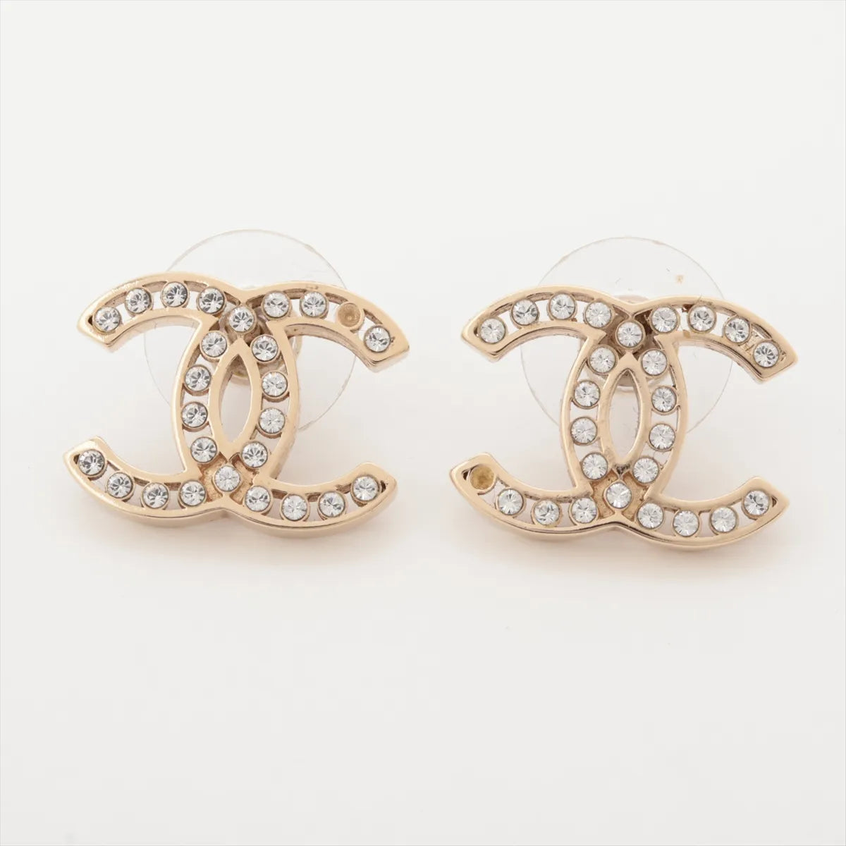 Chanel CC Rhinestone Inlay Earrings Gold Post Stud 3365