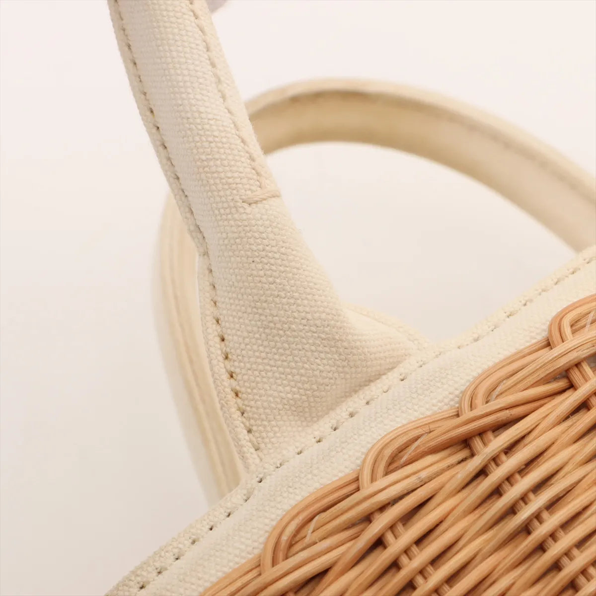 Prada Canapa Rattan Canvas 2-Way Handbag Beige White 3410