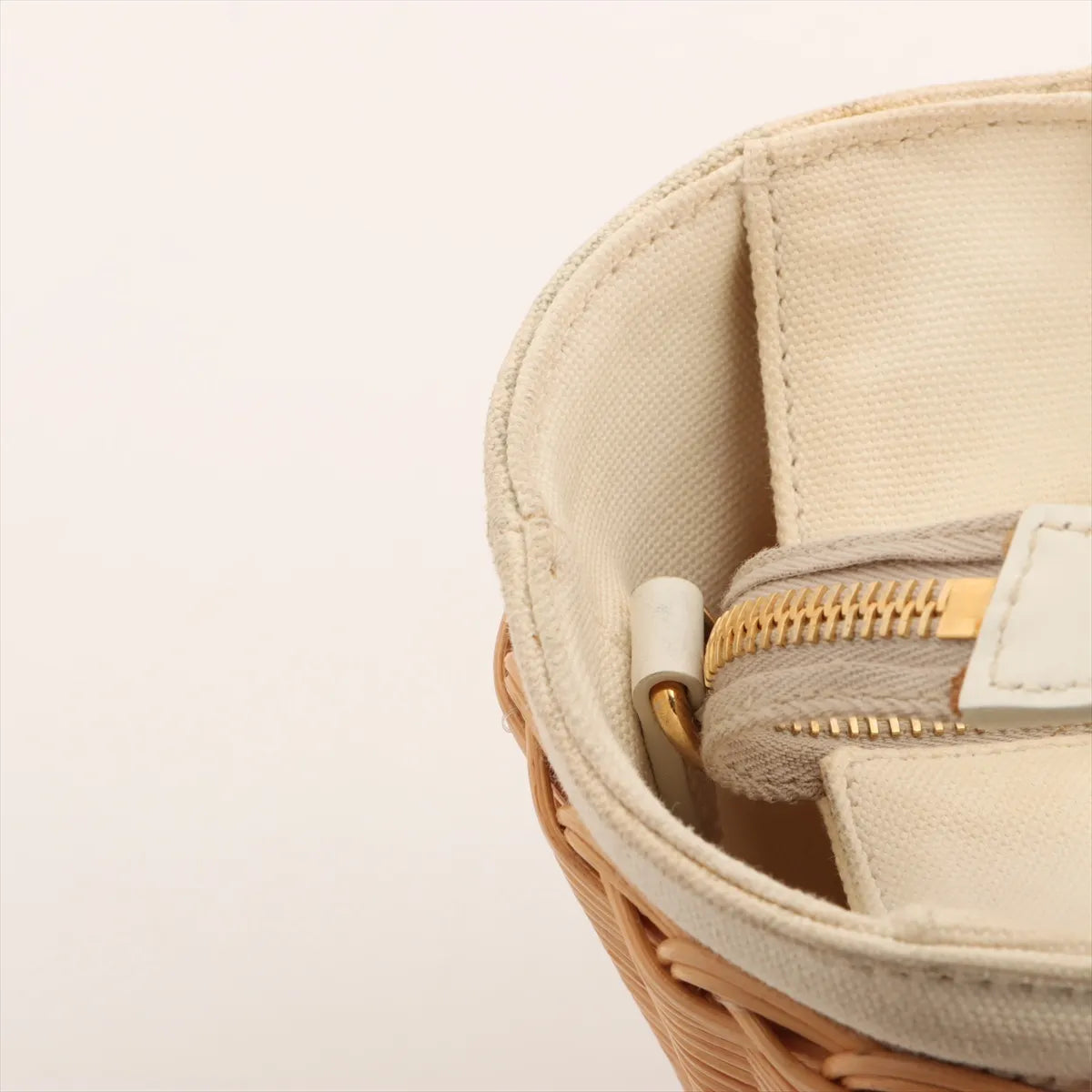 Prada Canapa Rattan Canvas 2-Way Handbag Beige White 3410