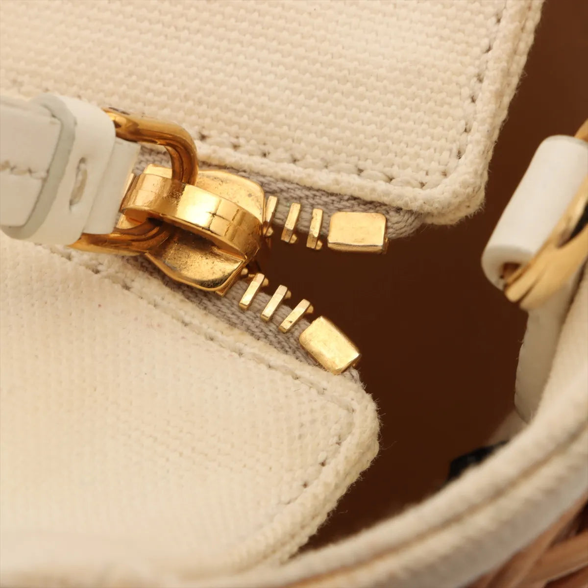 Prada Canapa Rattan Canvas 2-Way Handbag Beige White 3410