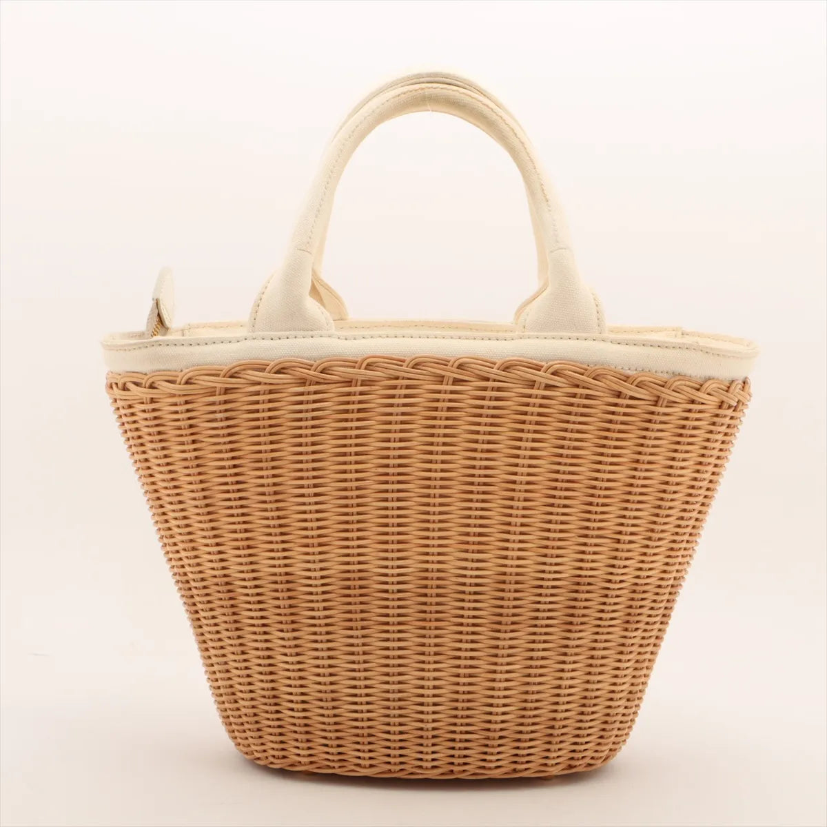 Prada Canapa Rattan Canvas 2-Way Handbag Beige White 3410