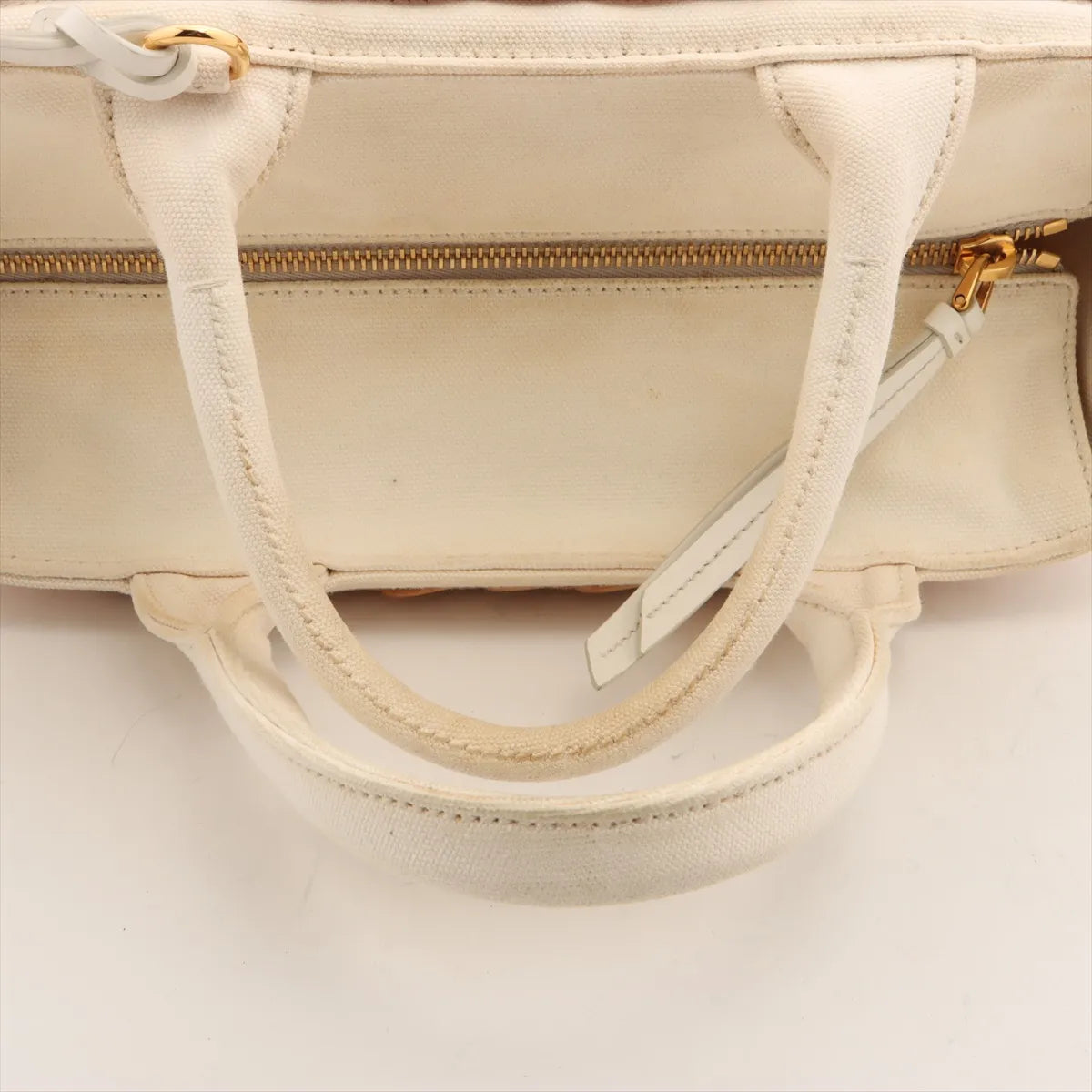 Prada Canapa Rattan Canvas 2-Way Handbag Beige White 3410