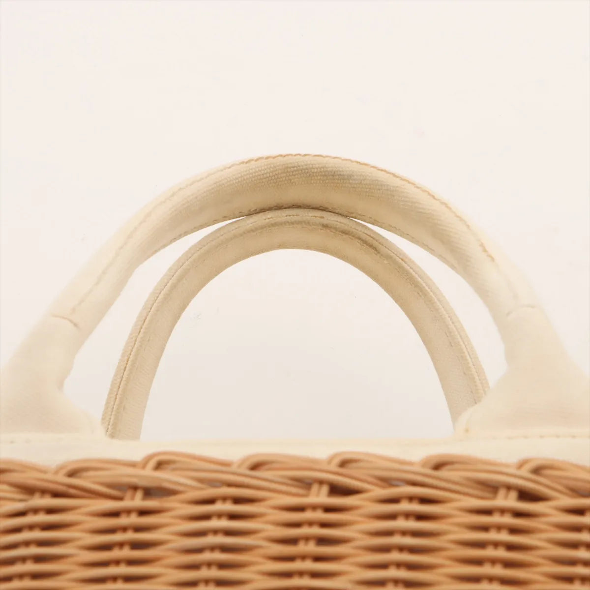 Prada Canapa Rattan Canvas 2-Way Handbag Beige White 3410