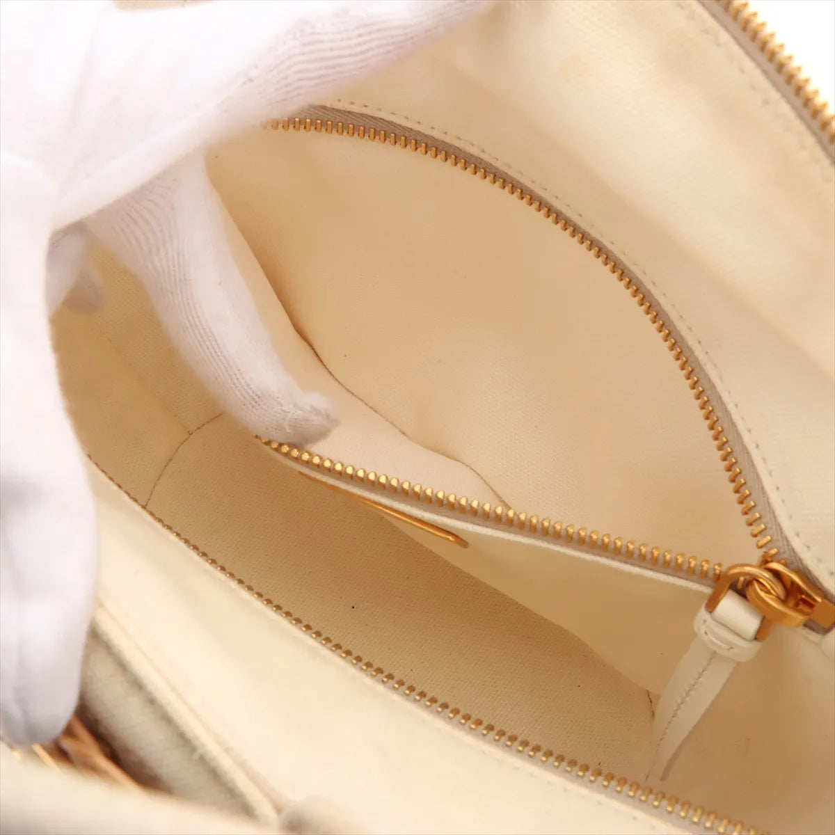 Prada Canapa Rattan Canvas 2-Way Handbag Beige White 3410