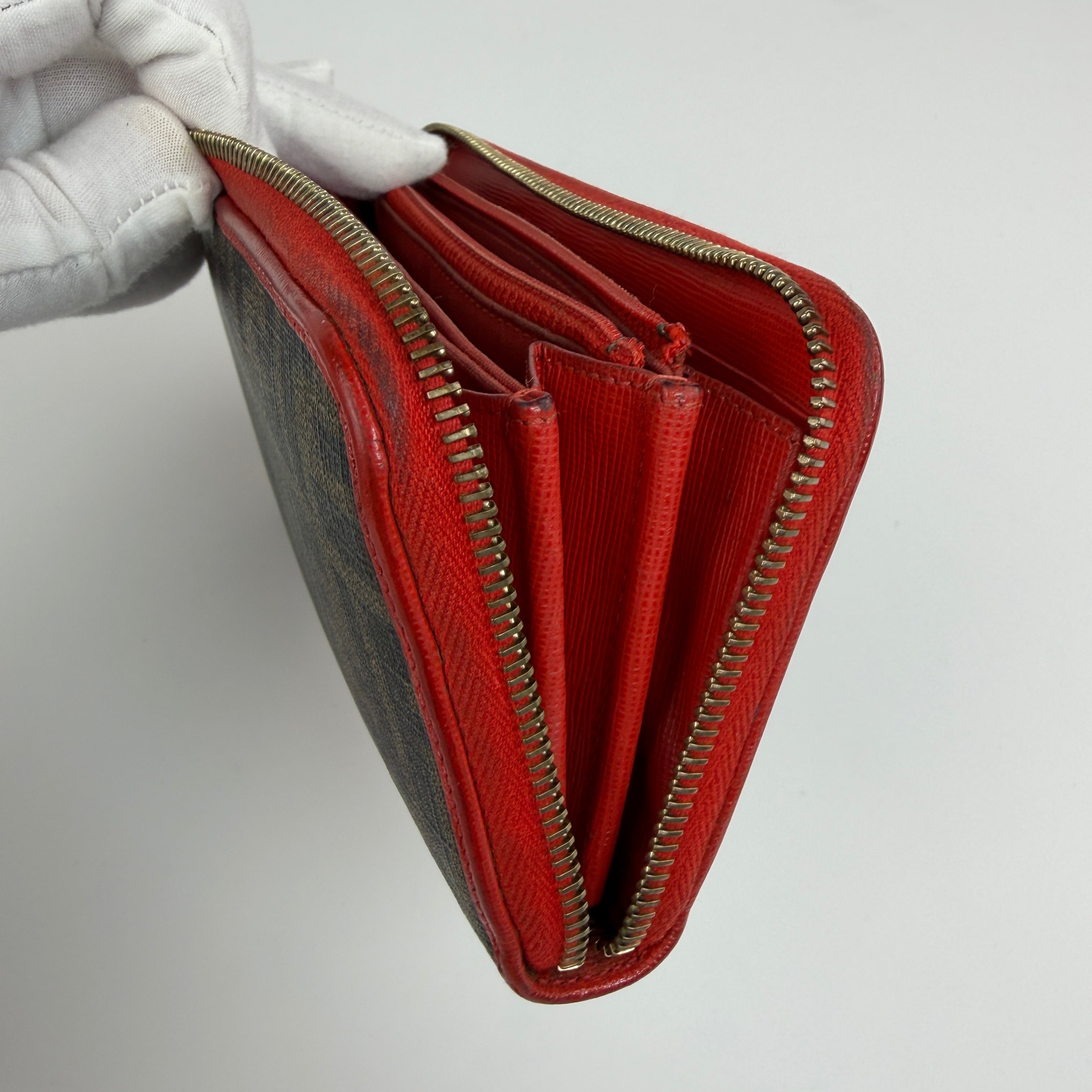 Fendi Zippy Wallet Coated Zucca Orange Red 3082