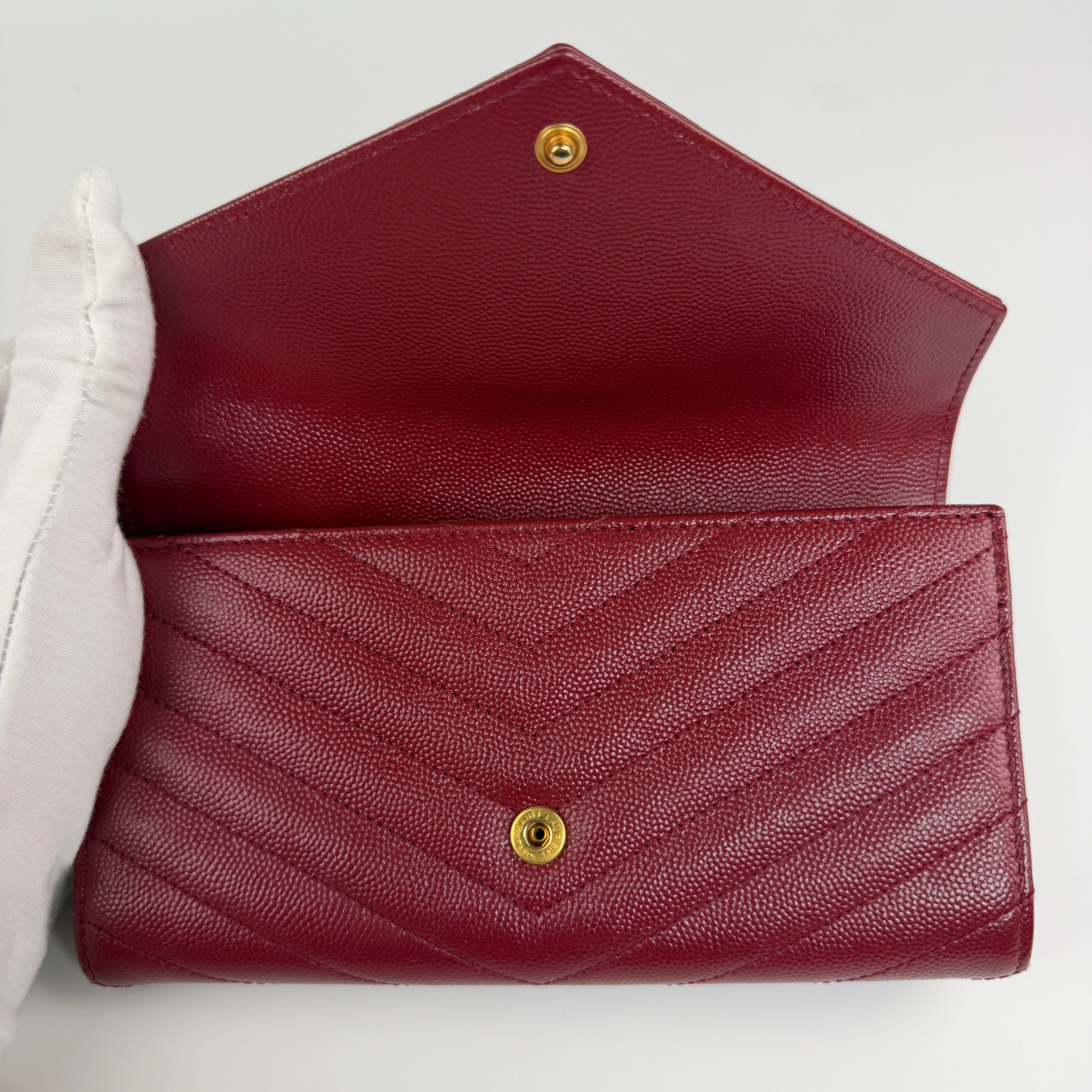 YSL Cassandre Chevron Flap Wallet Burgundy 2467