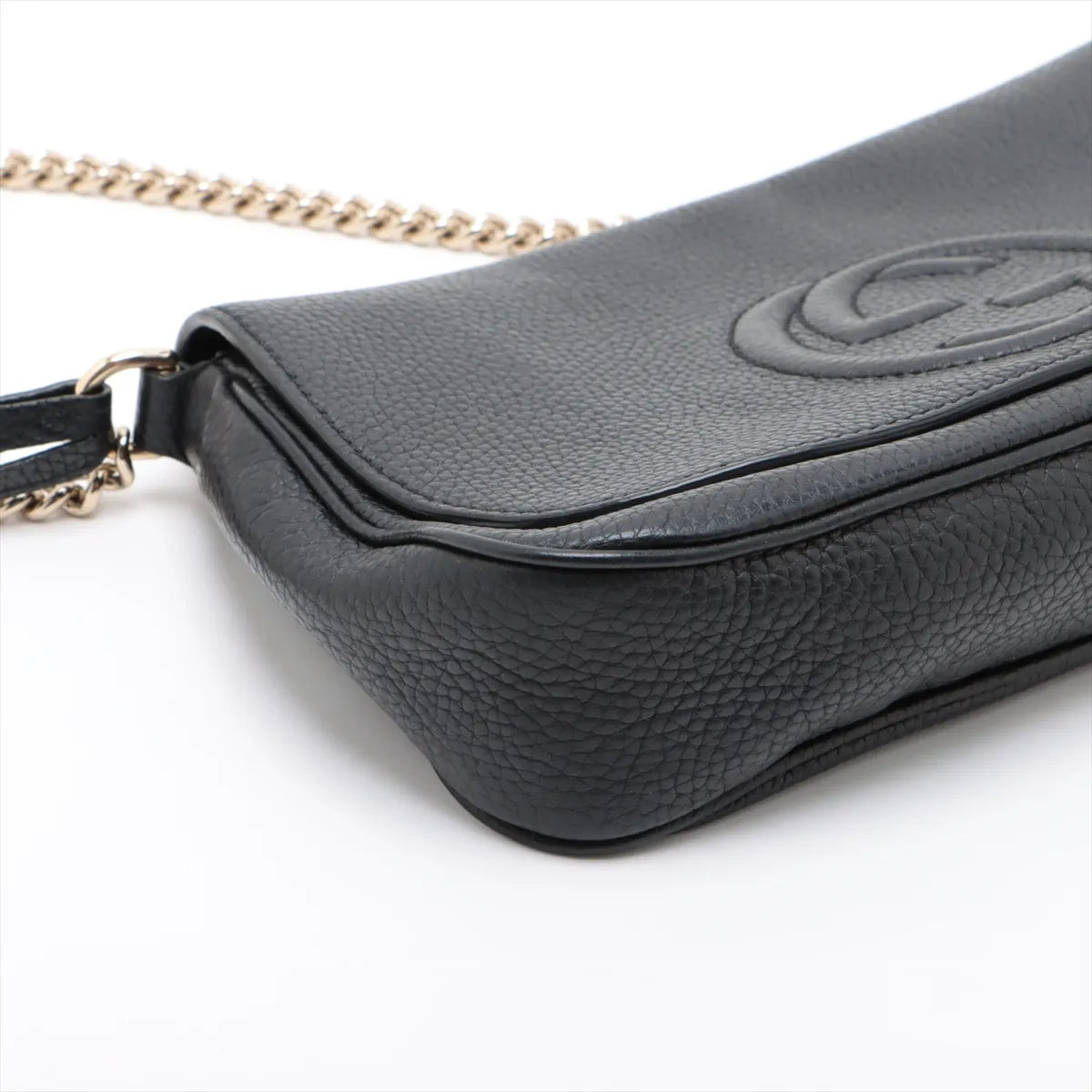 Gucci Soho Flap Tassel Chain Shoulder Bag Black Leather 3451