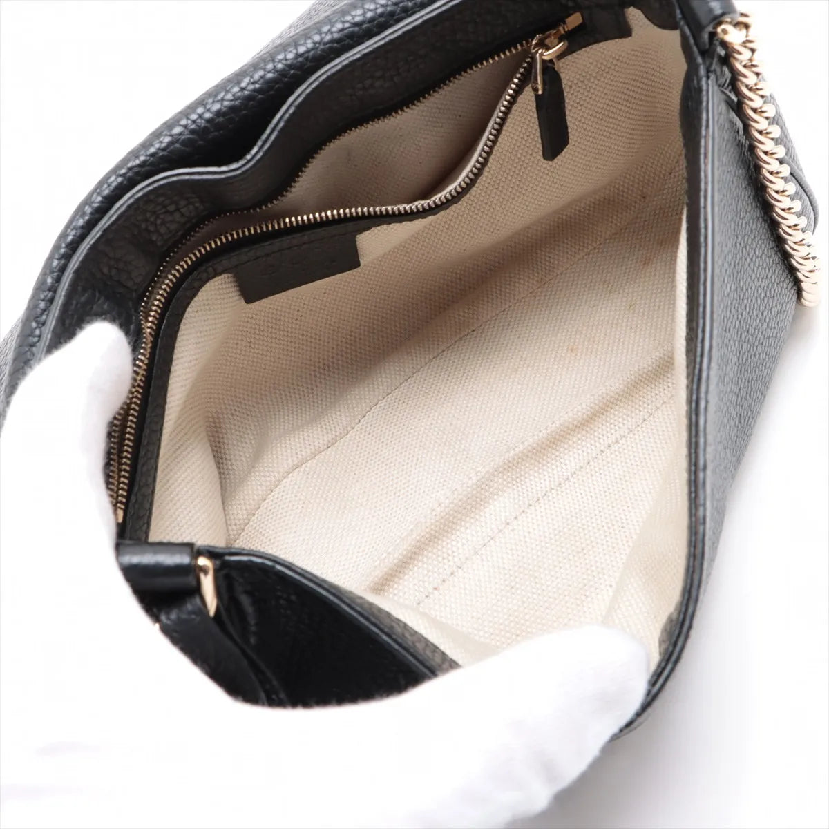 Gucci Soho Flap Tassel Chain Shoulder Bag Black Leather 3451