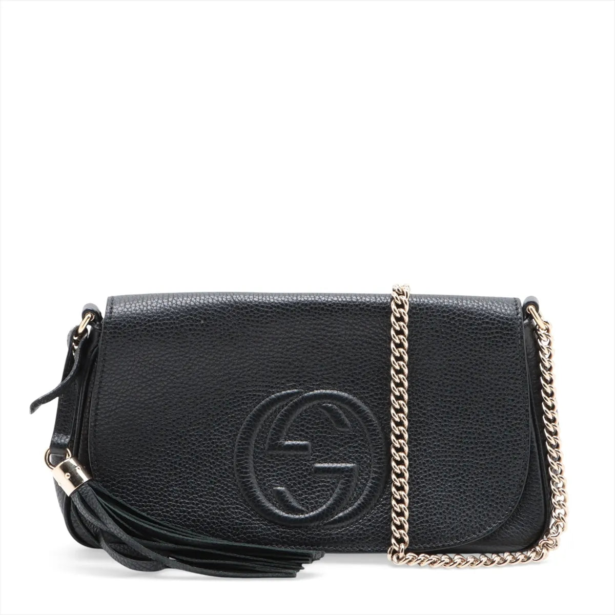 Gucci Soho Flap Tassel Chain Shoulder Bag Black Leather 3451
