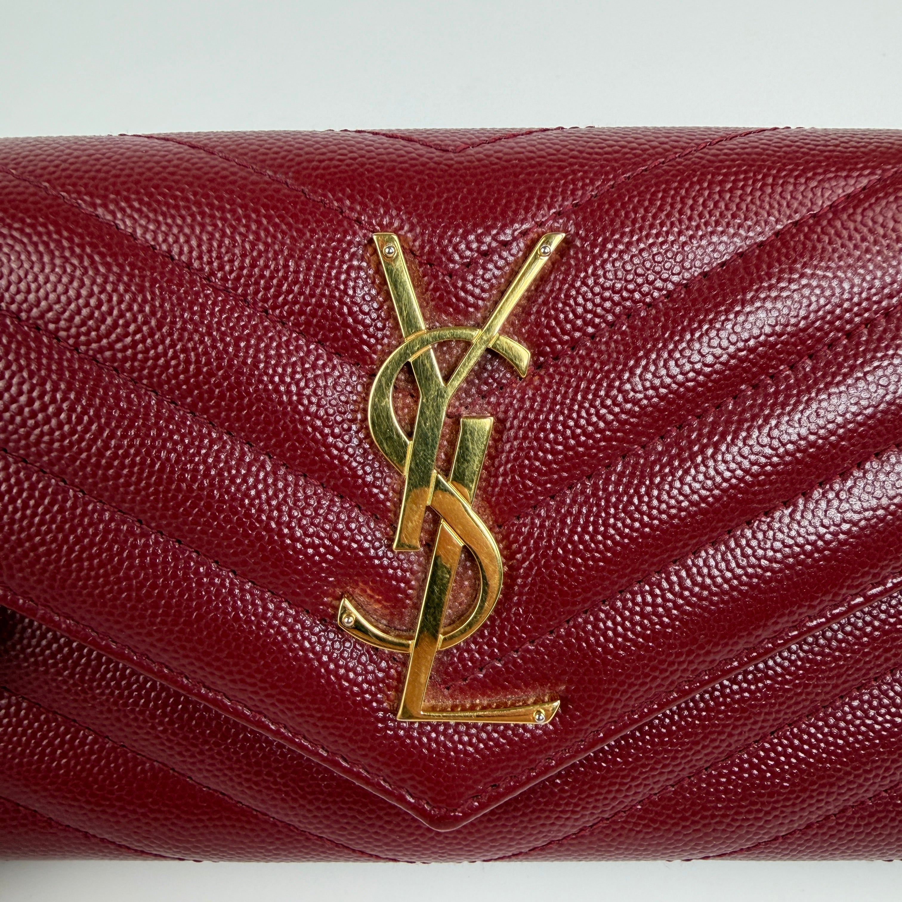 YSL Cassandre Chevron Flap Wallet Burgundy 2467