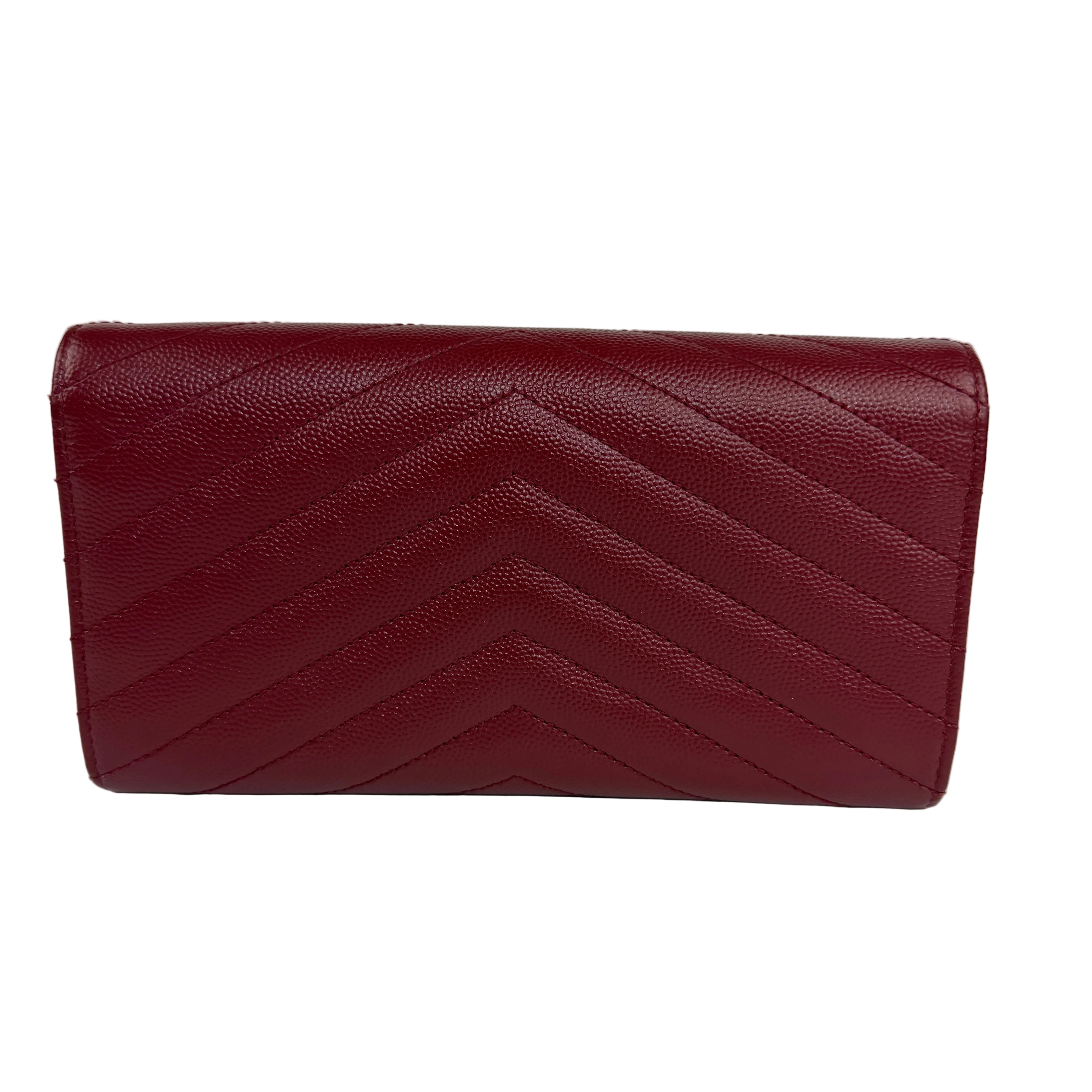 YSL Cassandre Chevron Flap Wallet Burgundy 2467