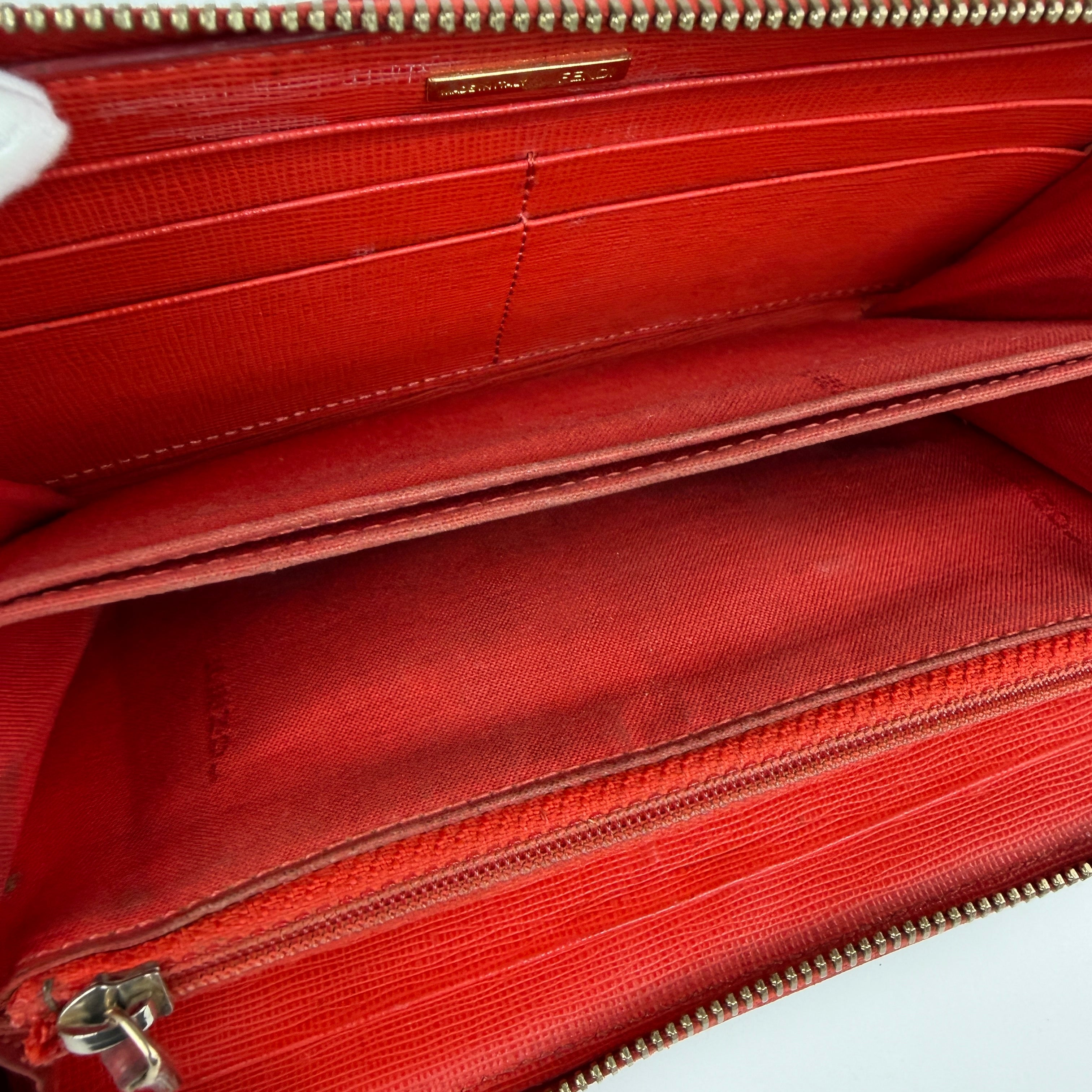 Fendi Zippy Wallet Coated Zucca Orange Red 3082