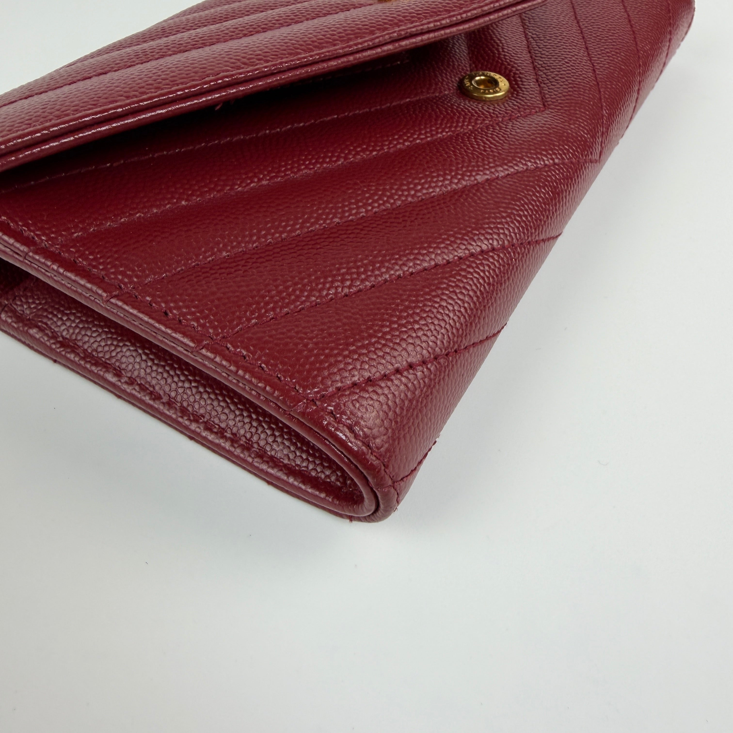 YSL Cassandre Chevron Flap Wallet Burgundy 2467