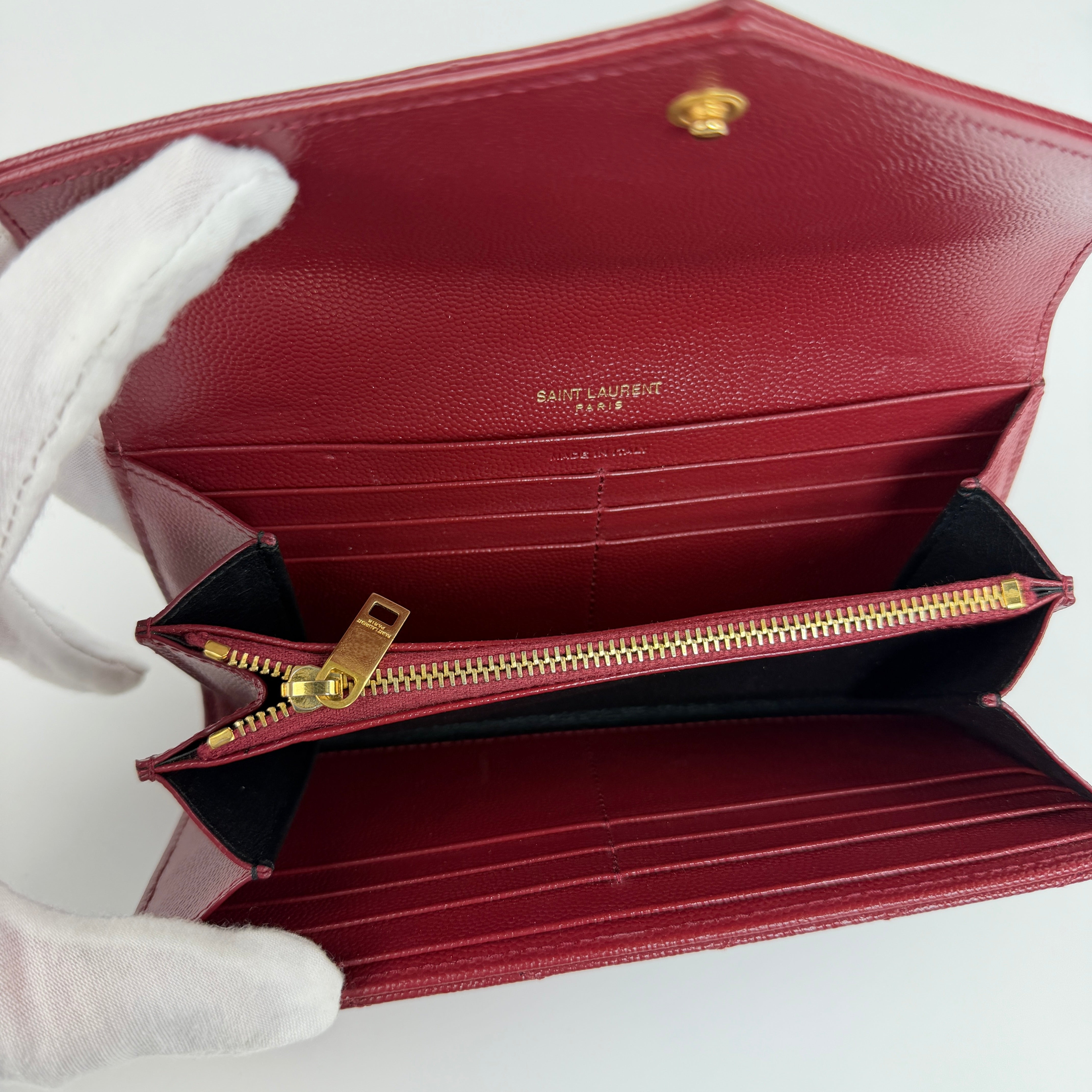 YSL Cassandre Chevron Flap Wallet Burgundy 2467