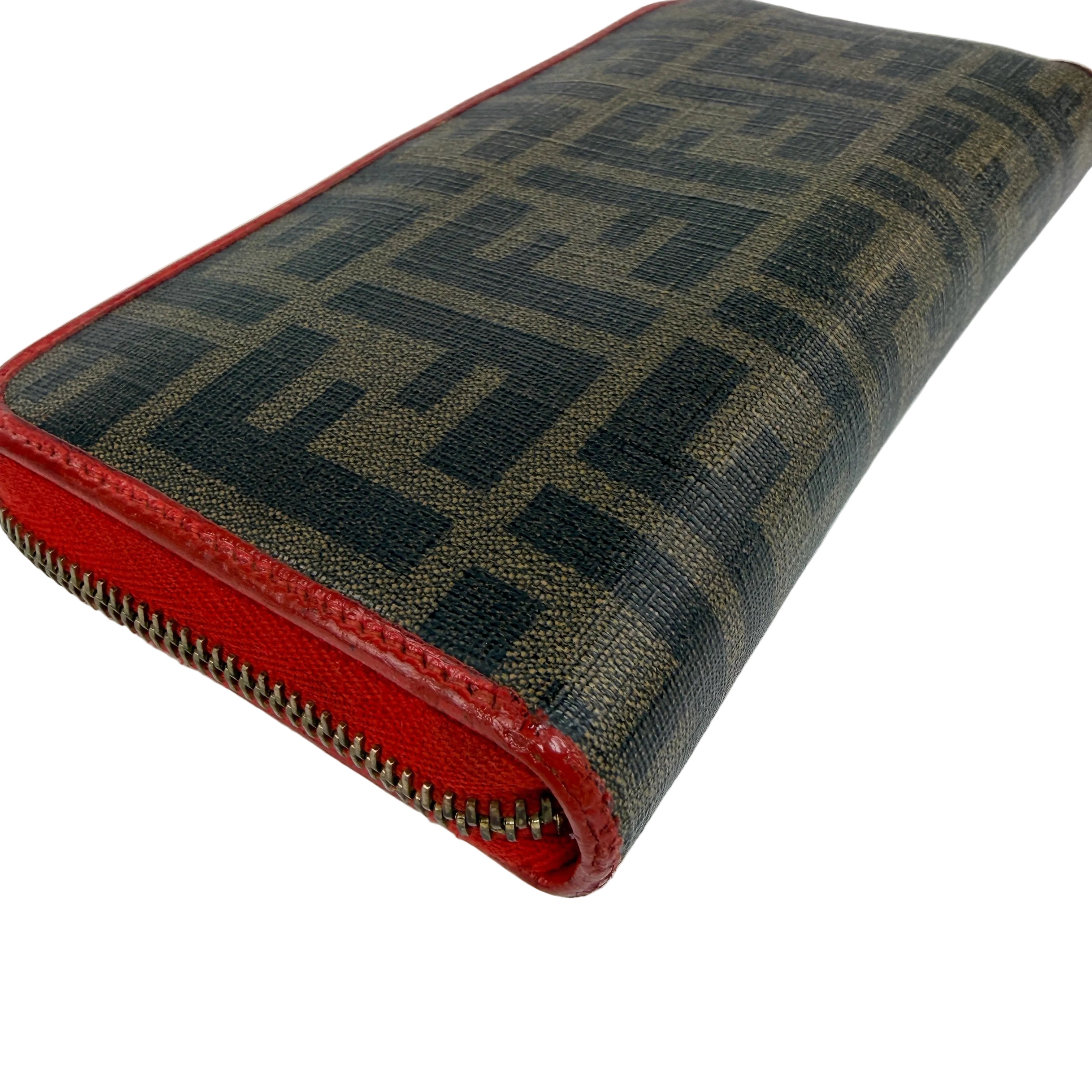 Fendi Zippy Wallet Coated Zucca Orange Red 3082