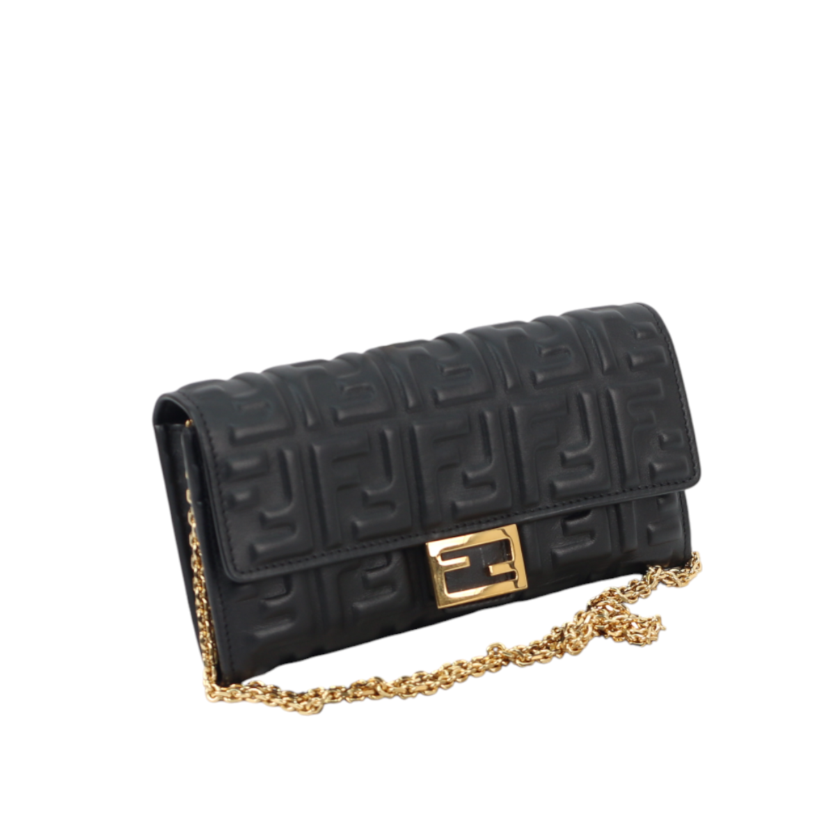 Fendi Baguette Continental Wallet on Chain Black 3025