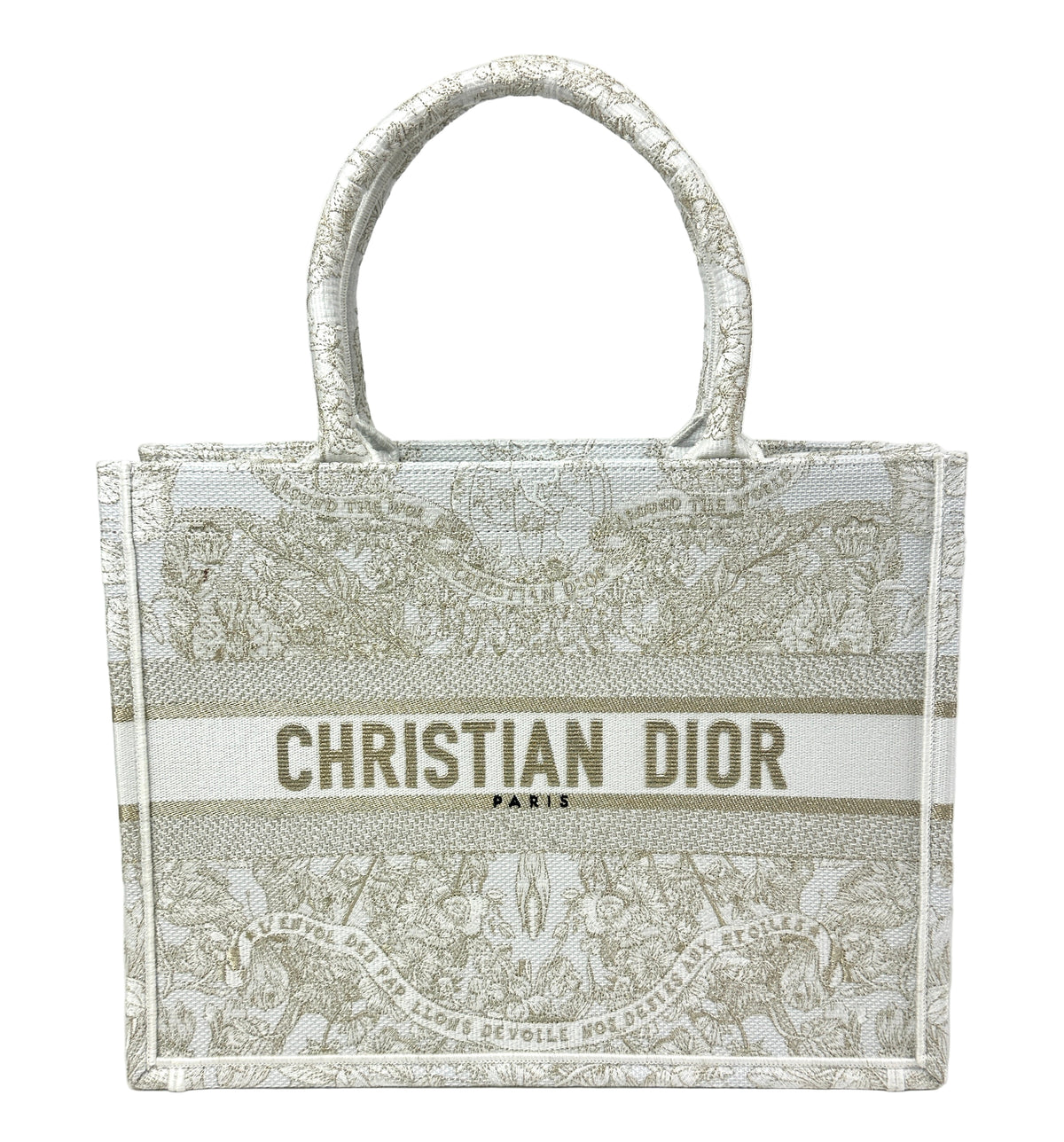 Dior Medium Book Tote Around The World Cream Gold Embroidery
