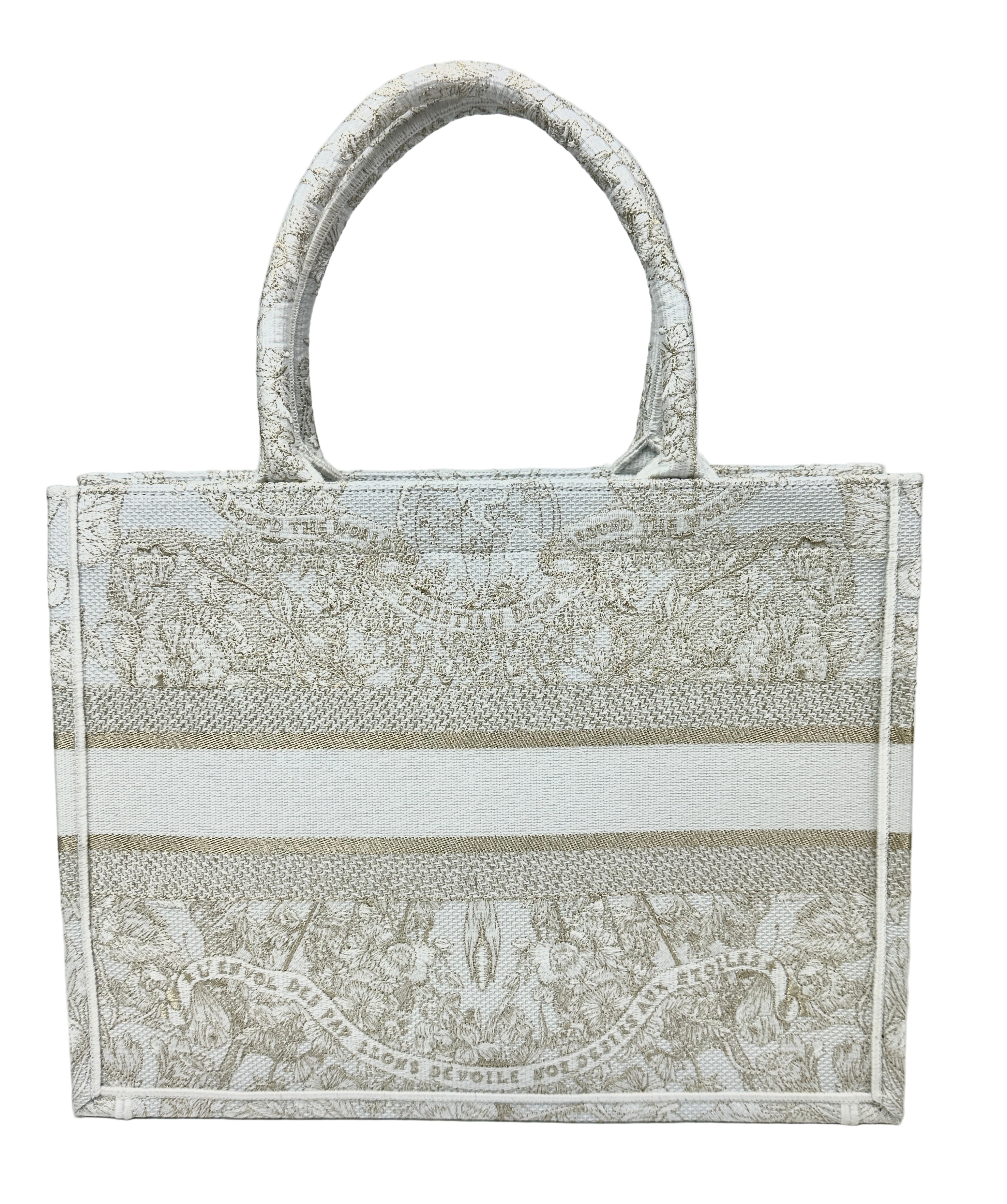 Dior Medium Book Tote Around The World Cream Gold Embroidery
