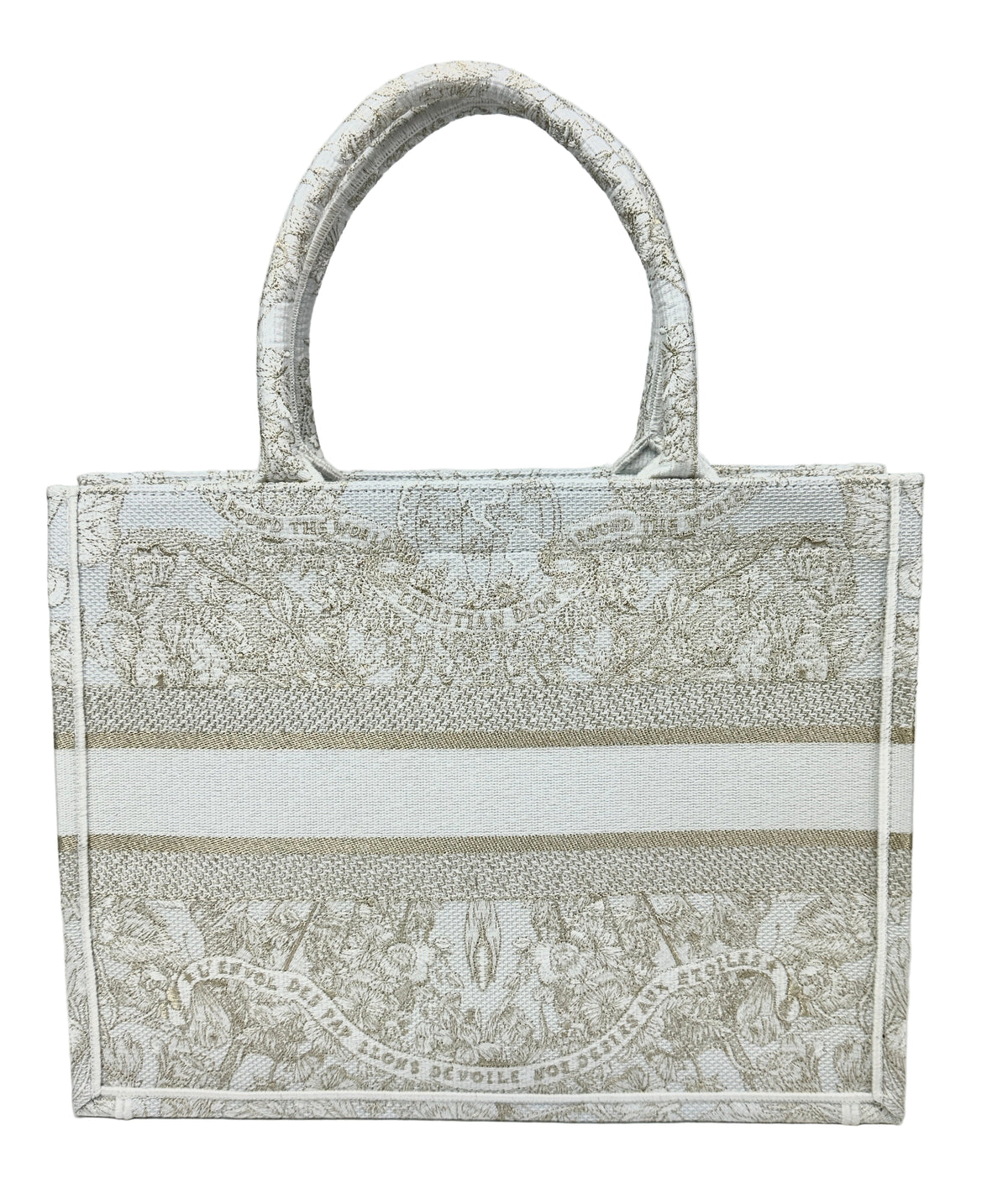 Dior Medium Book Tote Around The World Cream Gold Embroidery