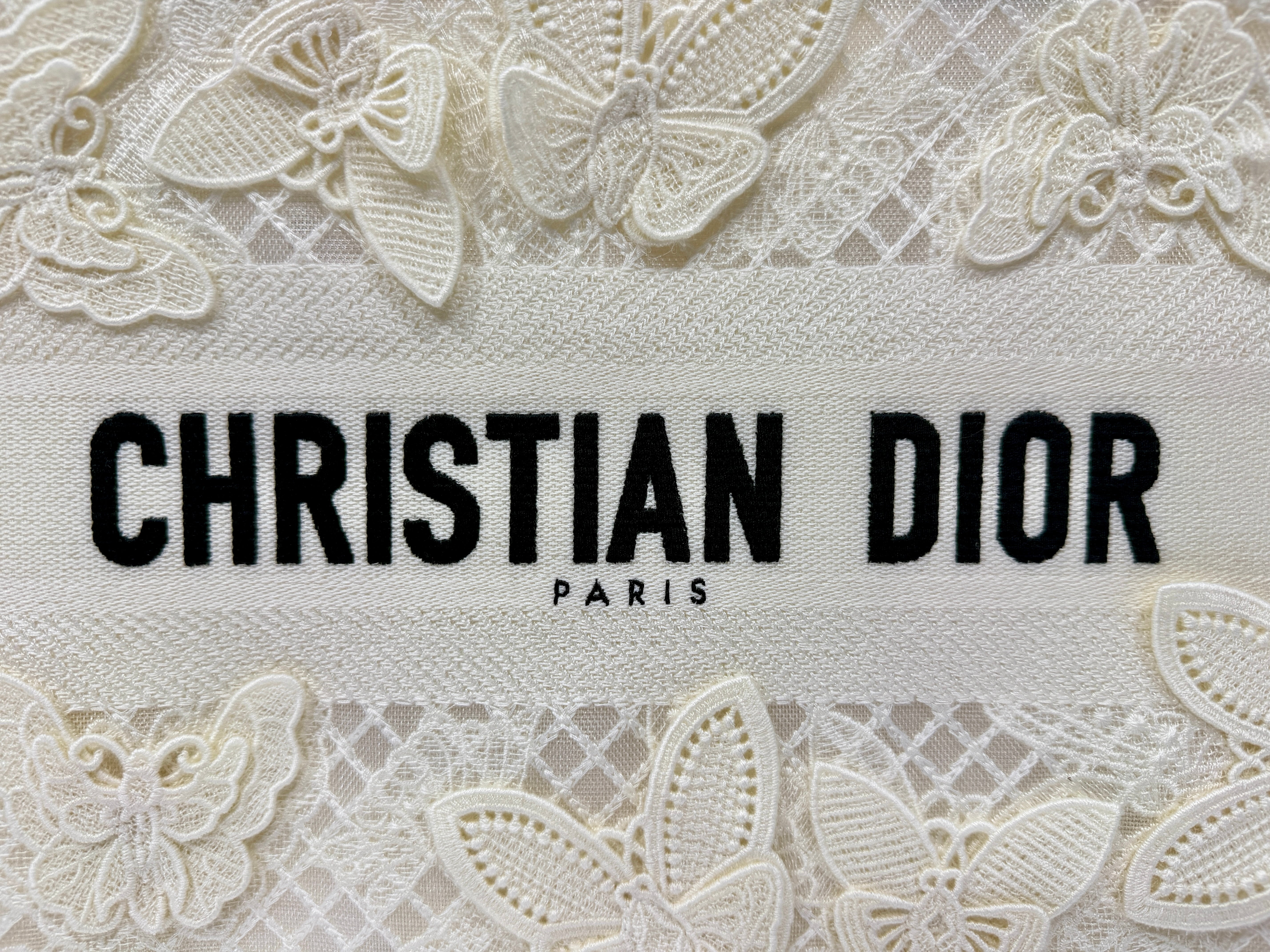 Dior Medium Book Tote 3D Macrame D-Lace Butterfly White